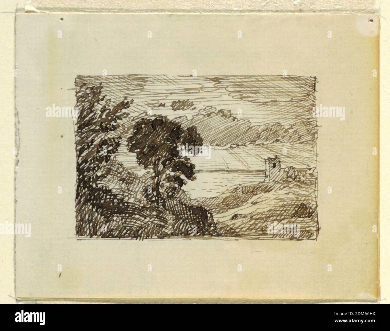 Imaginary Landscape with, Frederic Edwin Church, American, 1826–1900, Pen and dark brown ink Support: paper, USA, ca. 1870–73, landscapes, Drawing Stock Photo