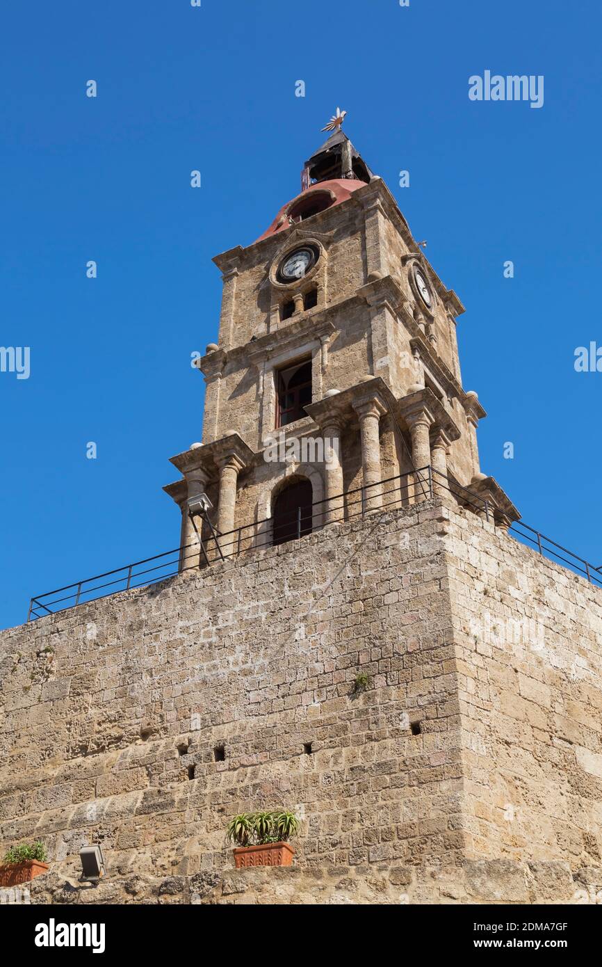 Roloi the clock tower, Old Town of Rhodes, Greece Stock Photo Alamy