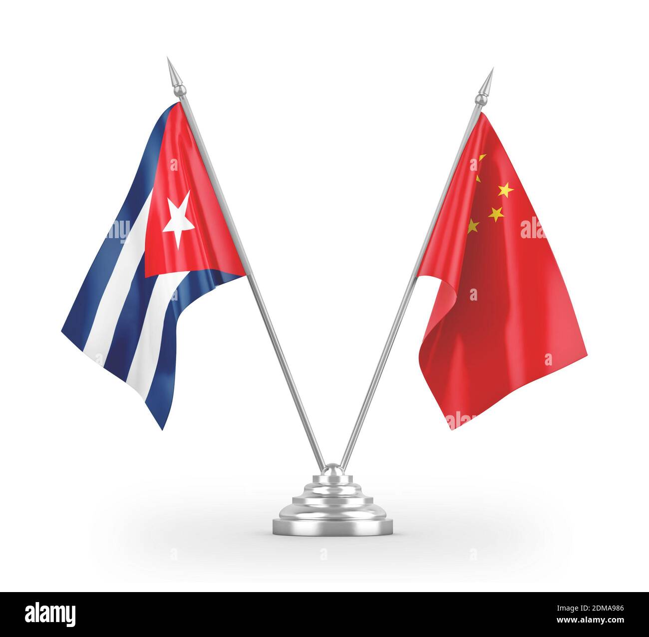 China and Cuba table flags isolated on white 3D rendering Stock Photo