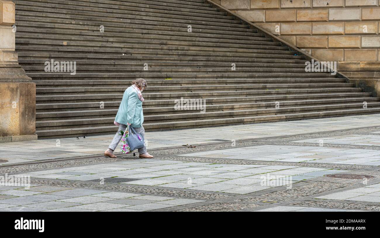 A Senior Citizen At The Stairs To The Concert Hall On The Gendarmenmarkt Stock Photo