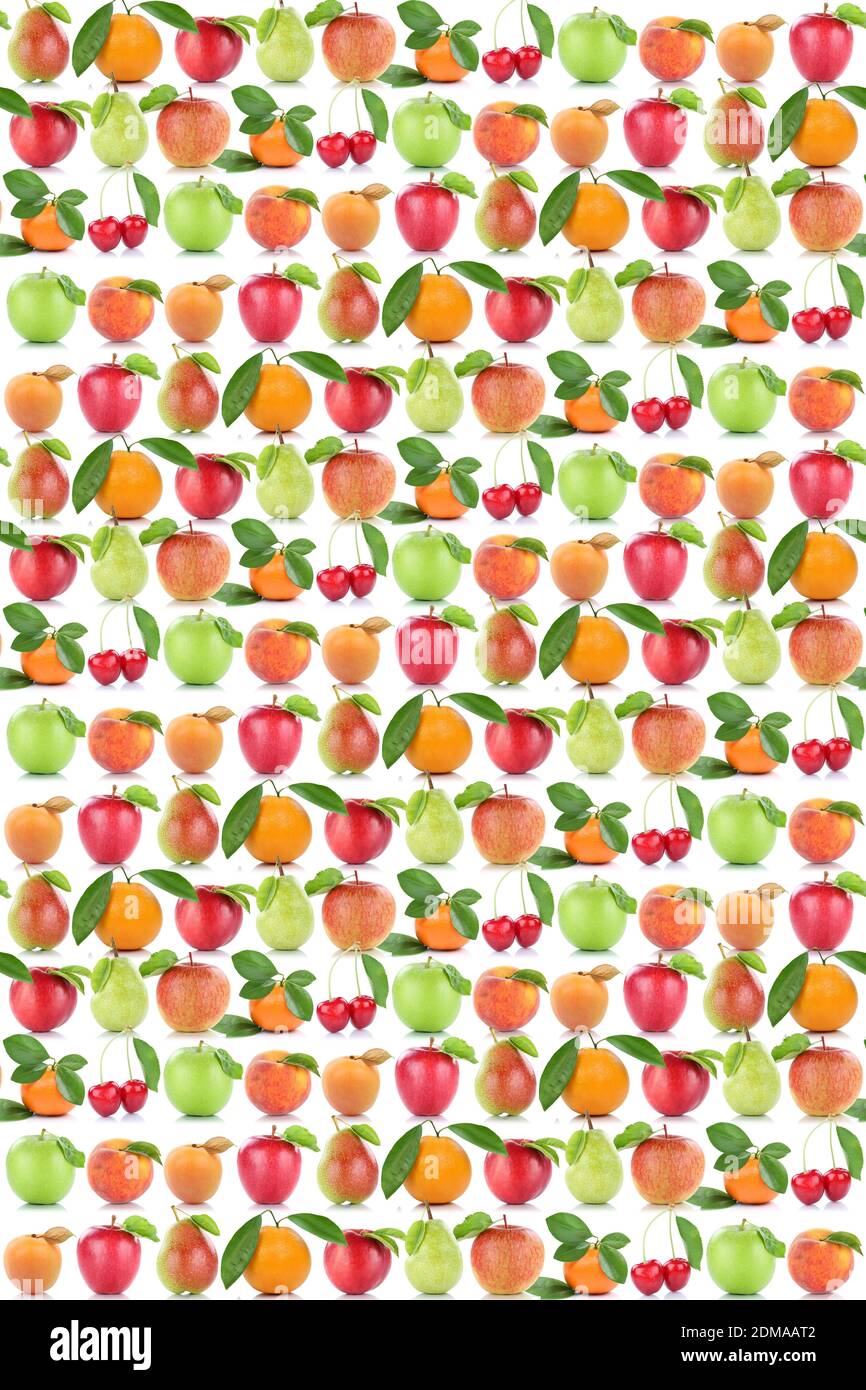 Früchte Hintergrund Apfel Orange Frucht Äpfel Orangen Kirschen Birne Obst Stock Photo
