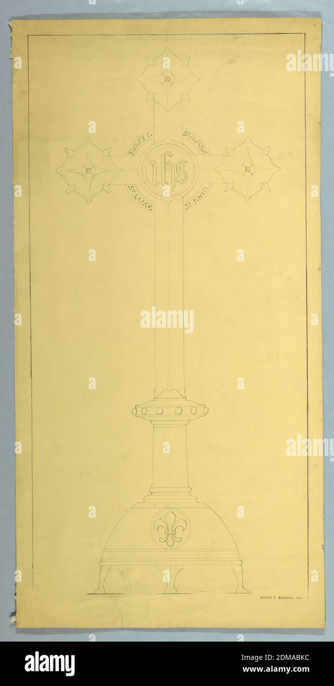 Ecclesiastical Ornament Drawing: Cross, George E Germer, 1868 – 1936, Graphite on paper, Ecclesiastical Ornament Drawing: Cross, Europe and USA, USA, 1888–1936, ornament, Drawing Stock Photo