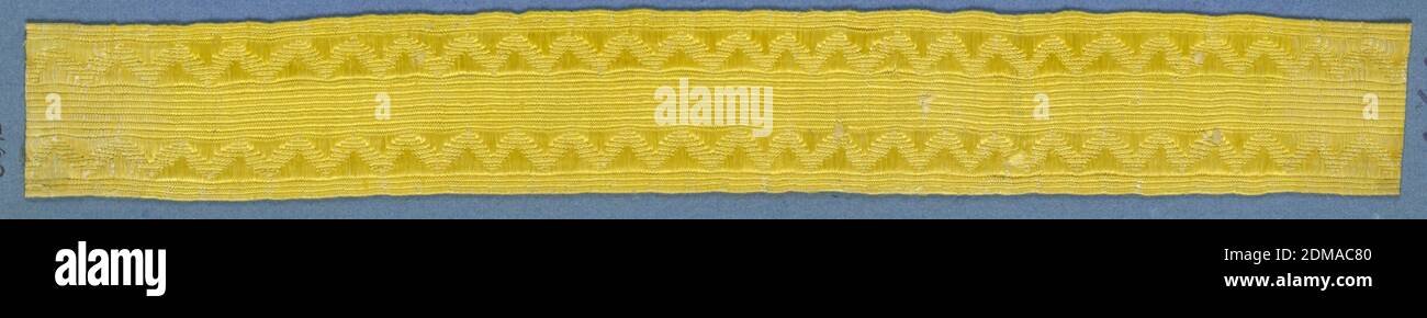 Trimming, Medium: silk Technique: woven, Yellow trimming fragment in a design of sawtooth borders with broken diagonal lines in between., Spain, 17th century, trimmings, Trimming Stock Photo