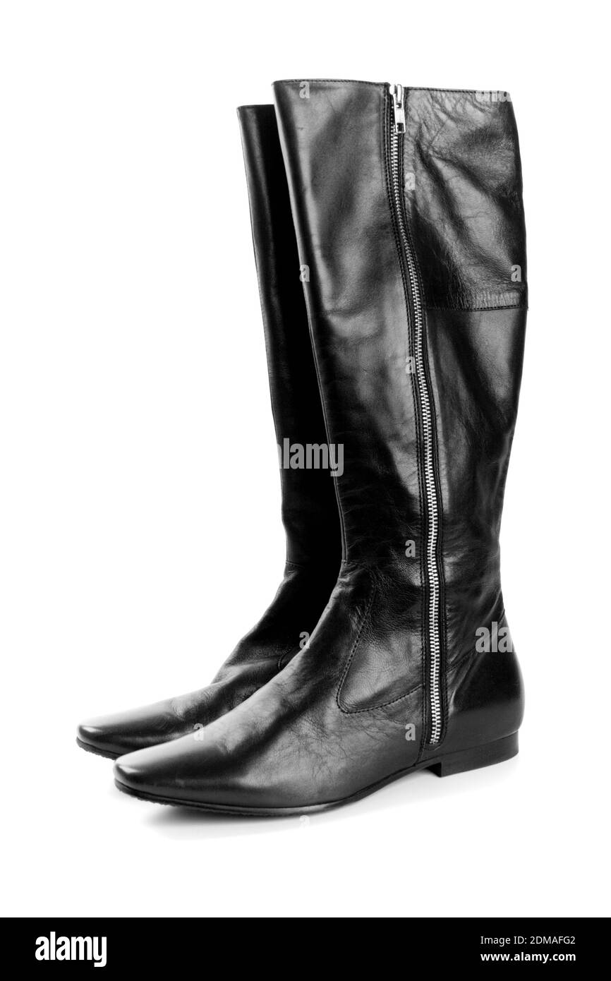 Black leather thigh high boots Black and White Stock Photos & Images ...