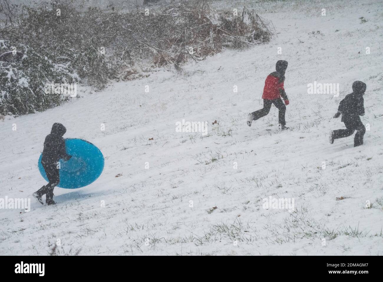 Philadelphia, Pennsylvania, USA. 16th Dec, 2020. Local Germantown youth play in the snow in a neighborhood park as Philadelphians brace for the first major snow storm in over 1000 days. Credit: Christopher Evens/ZUMA Wire/Alamy Live News Stock Photo