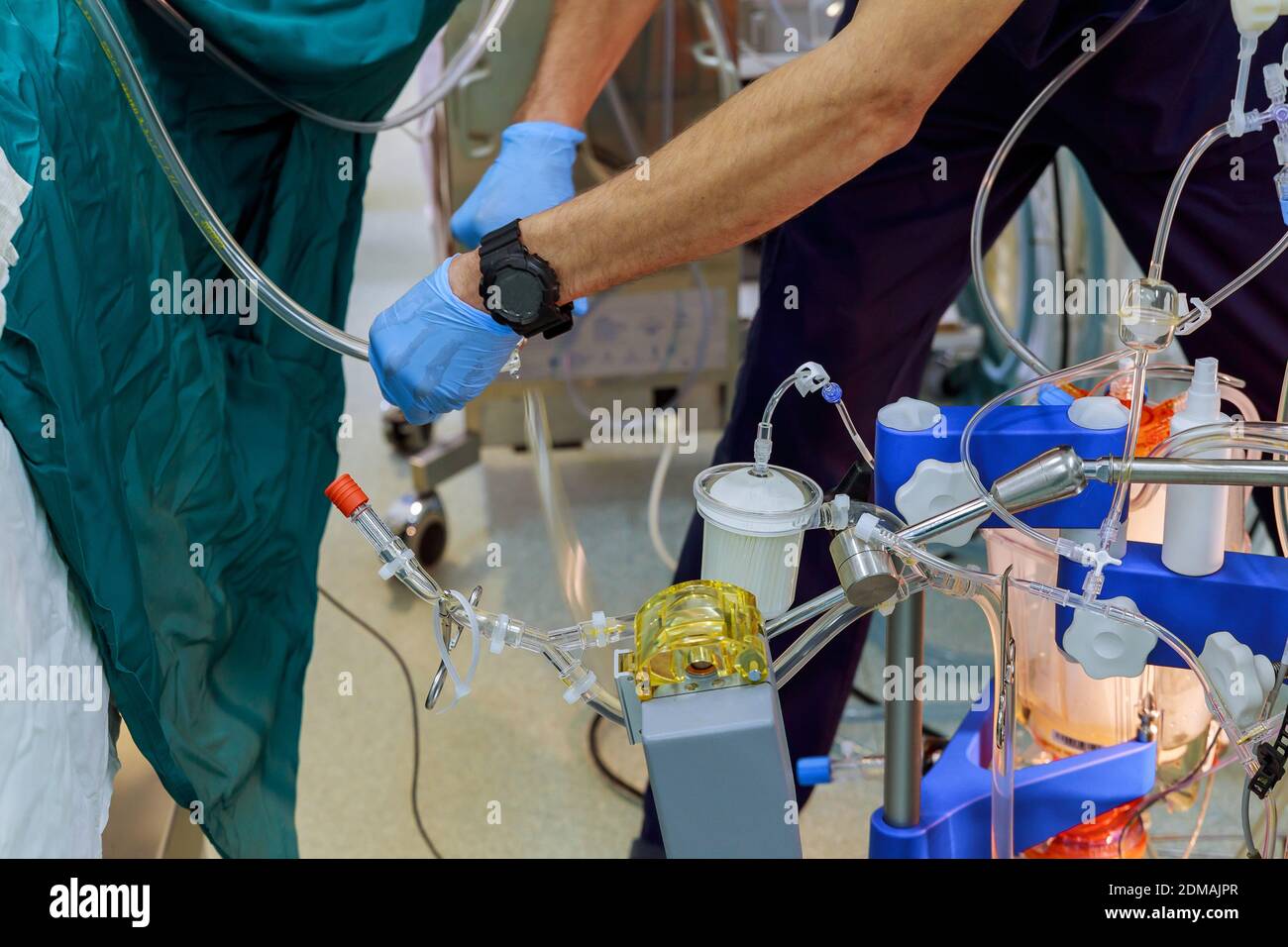 Artificial blood circulation apparatus in the intensive care unit cardiopulmonary bypass Stock Photo