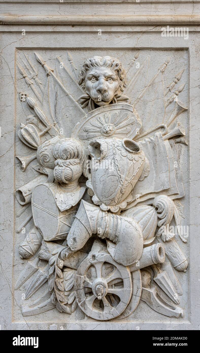Dogate Coat Of Arms With Symbolism At The Doge S Palace In Venice Stock Photo ...