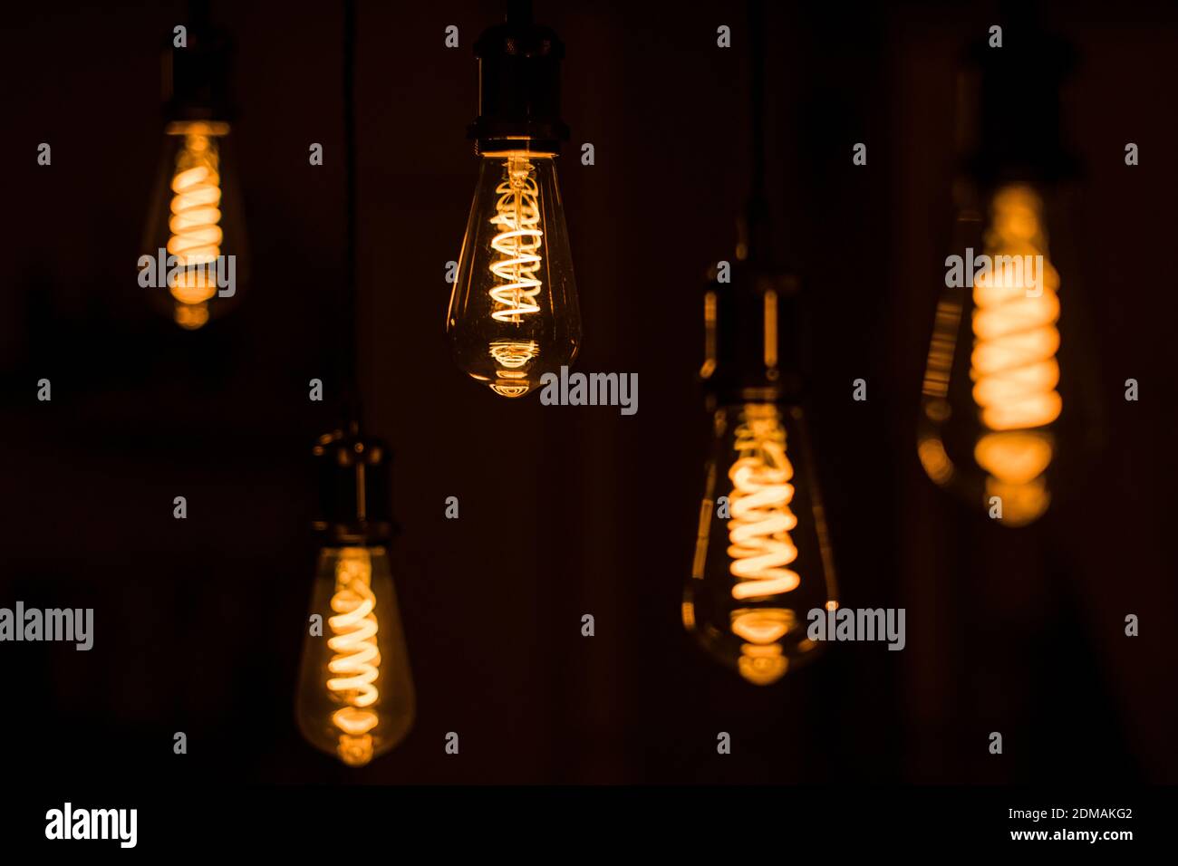 Edison Type Decorative Led Filament Bulbs In A Row Stock Photo Alamy