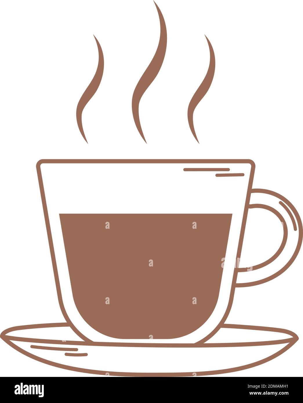 steaming cup of coffee on saucer icon in brown line vector illustration ...