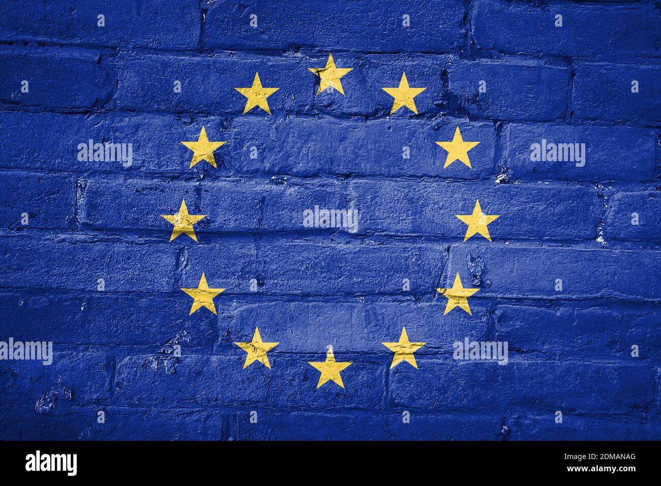 A  shot of EU flag on grey bricks wall Stock Photo