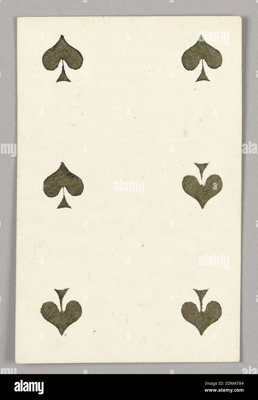 Six of Spades from Set of 'Jeu Imperial–Second Empire–Napoleon III' Playing Cards, F. Chardon, French, active 19th c., Lithograph on glazed paper, Six of Spades from Set of 'Jeu Imperial–Second Empire–Napoleon III' Playing Cards., Paris, France, 1858, Playing Card, Playing Card Stock Photo