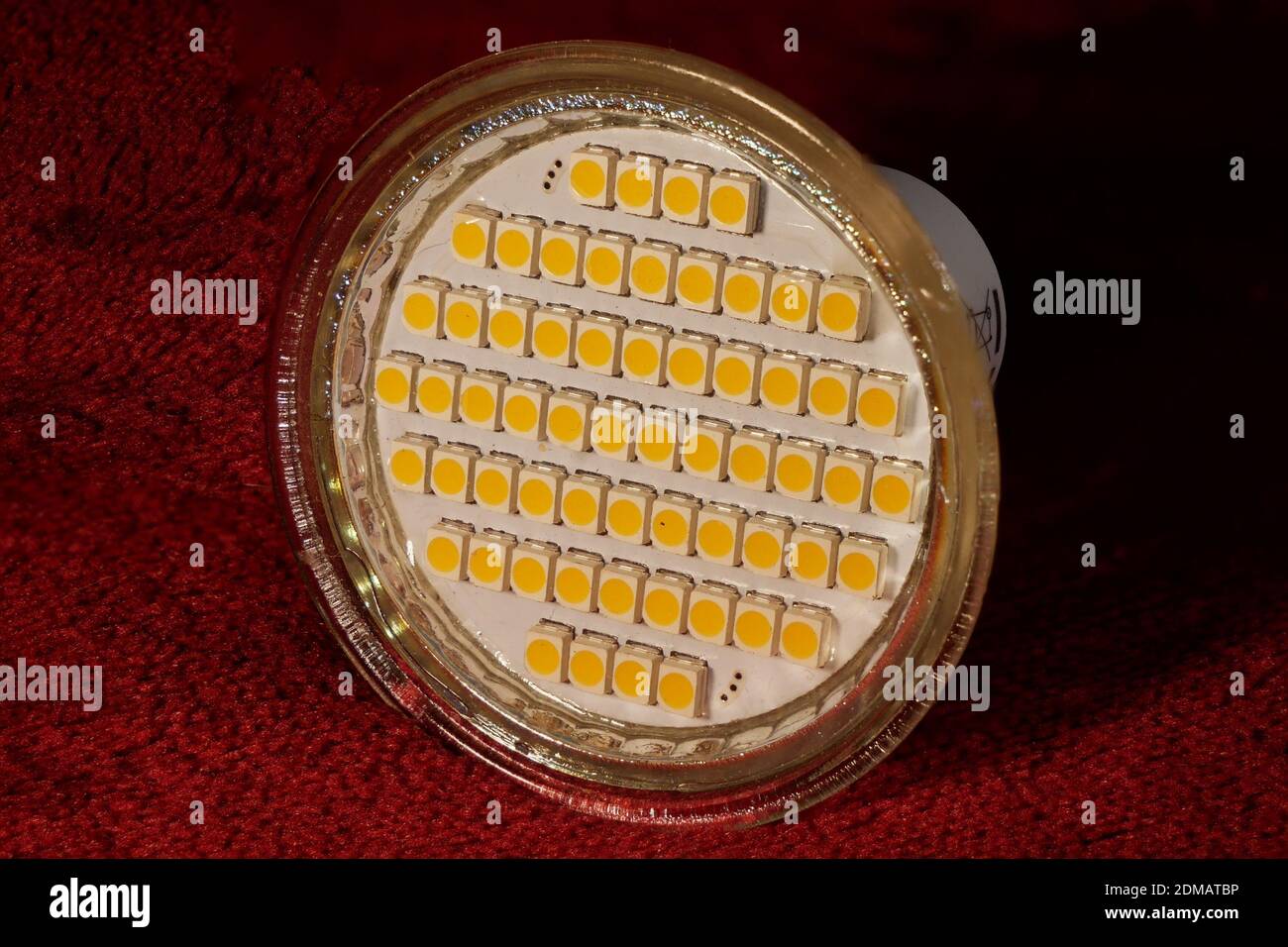 Close-up of a lamp bulb made of yellow SMD LEDs Stock Photo