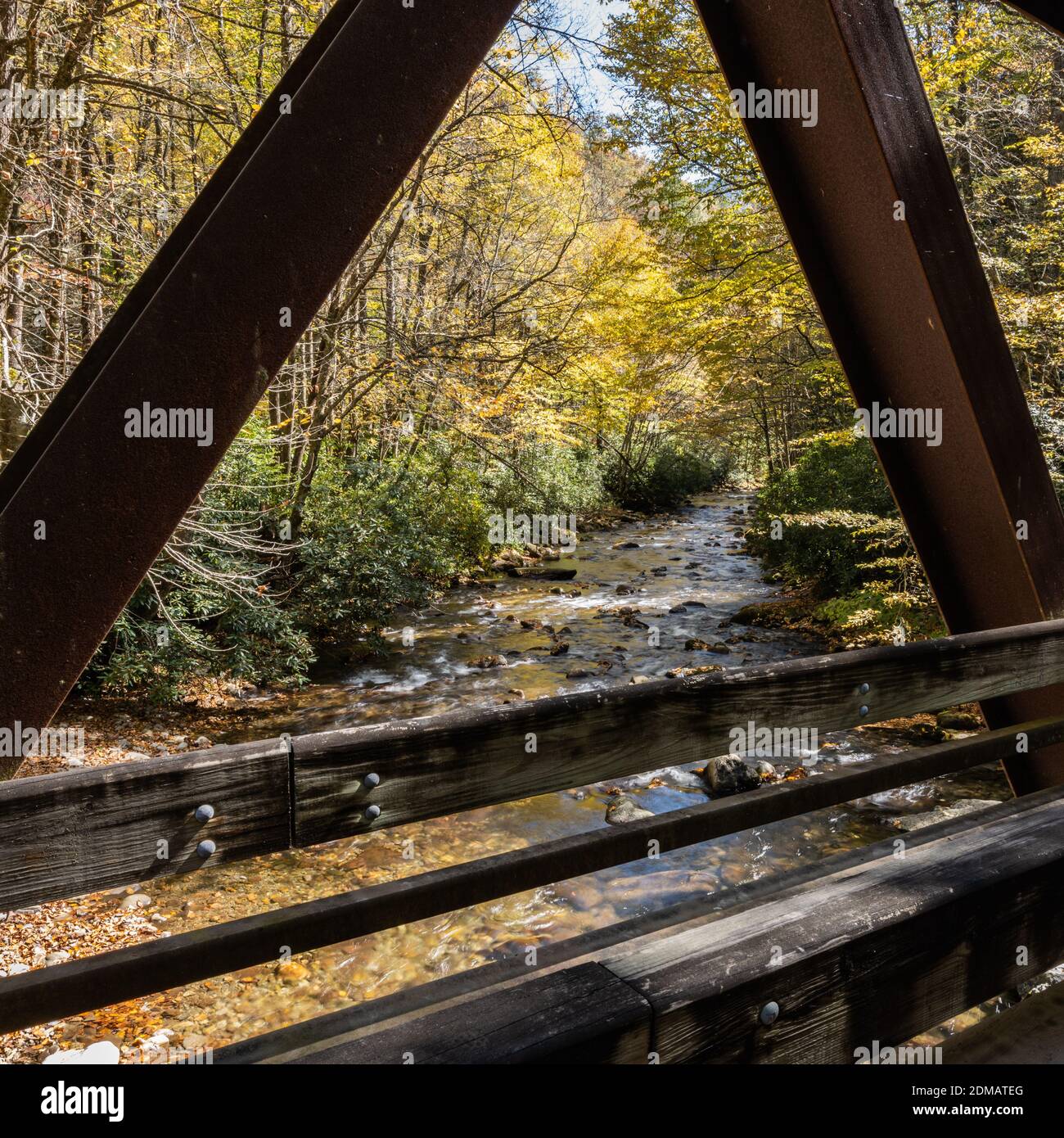 Bridge Frames Fall Colors Along Little River in Great Smoky Mountains ...