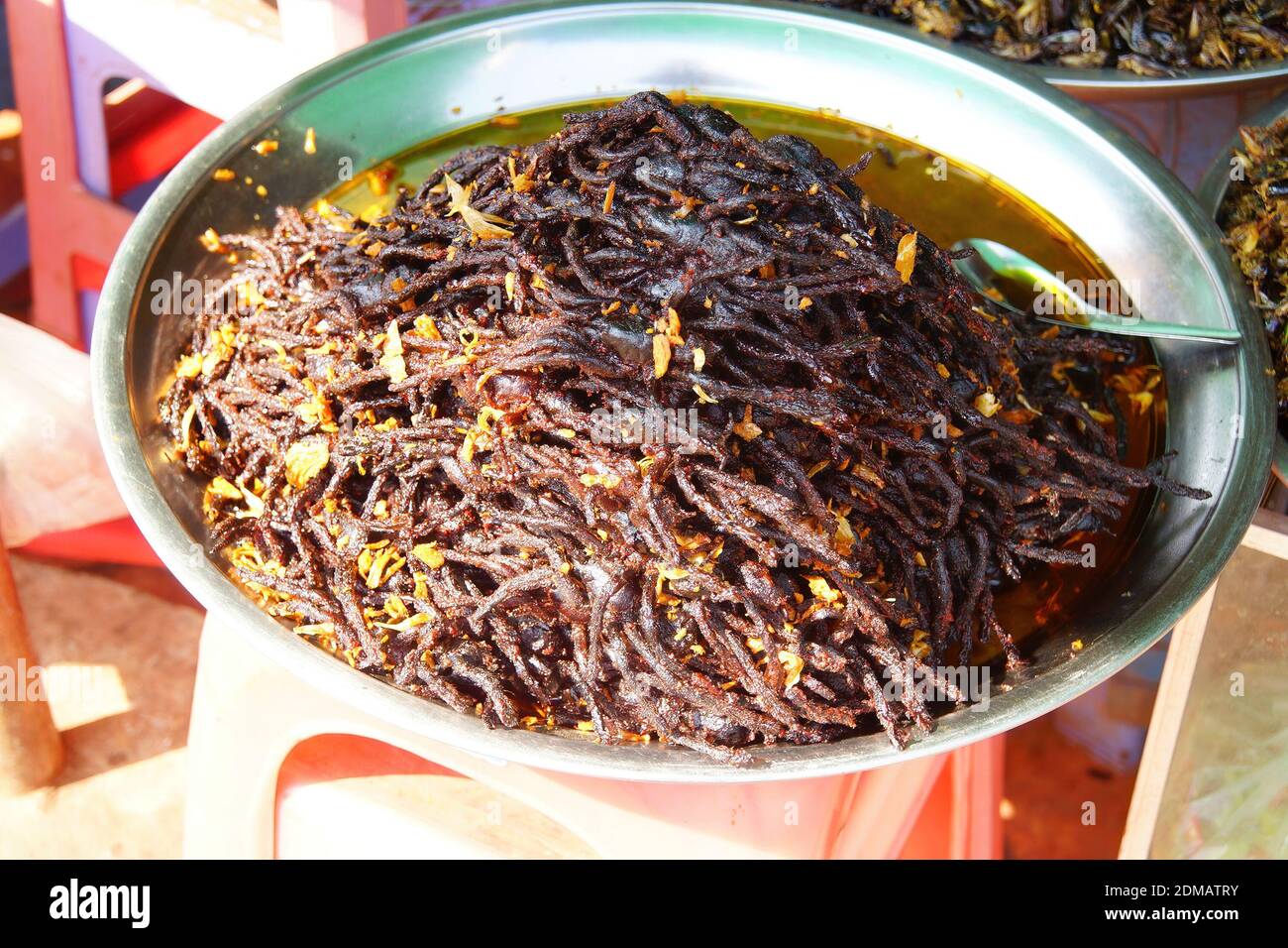 Deep fried tarantula spiders, a traditional snack, Skoun,  Cambodia Stock Photo
