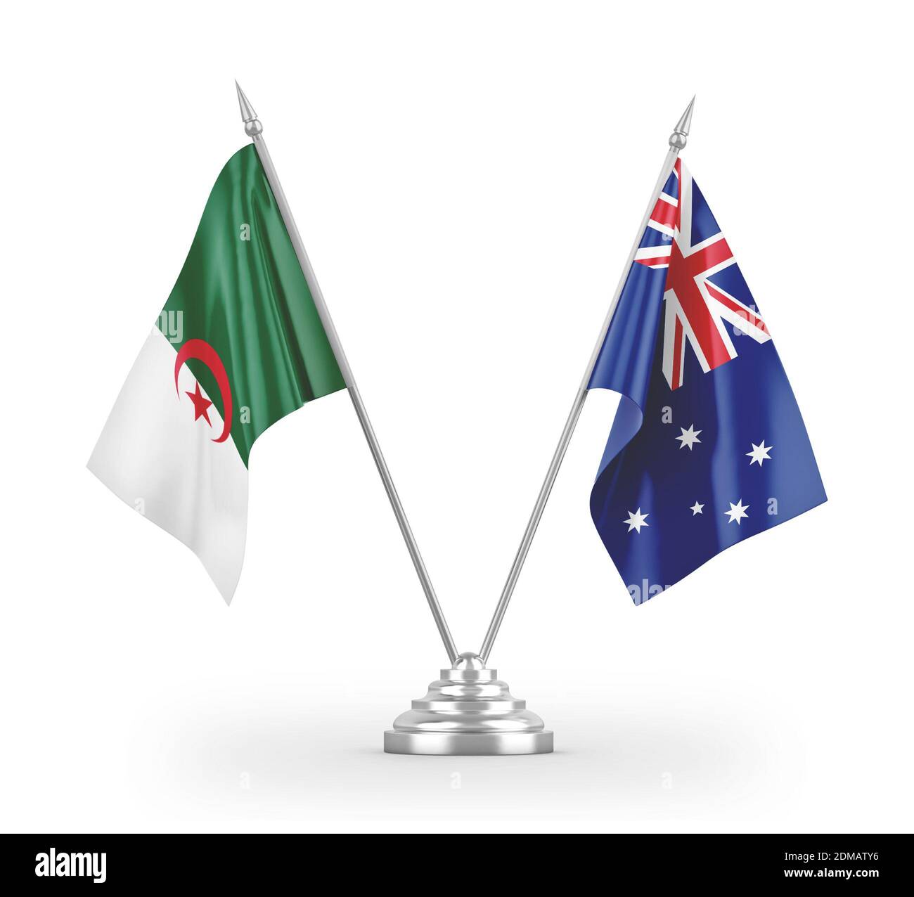 Australia and Algeria table flags isolated on white 3D rendering Stock Photo