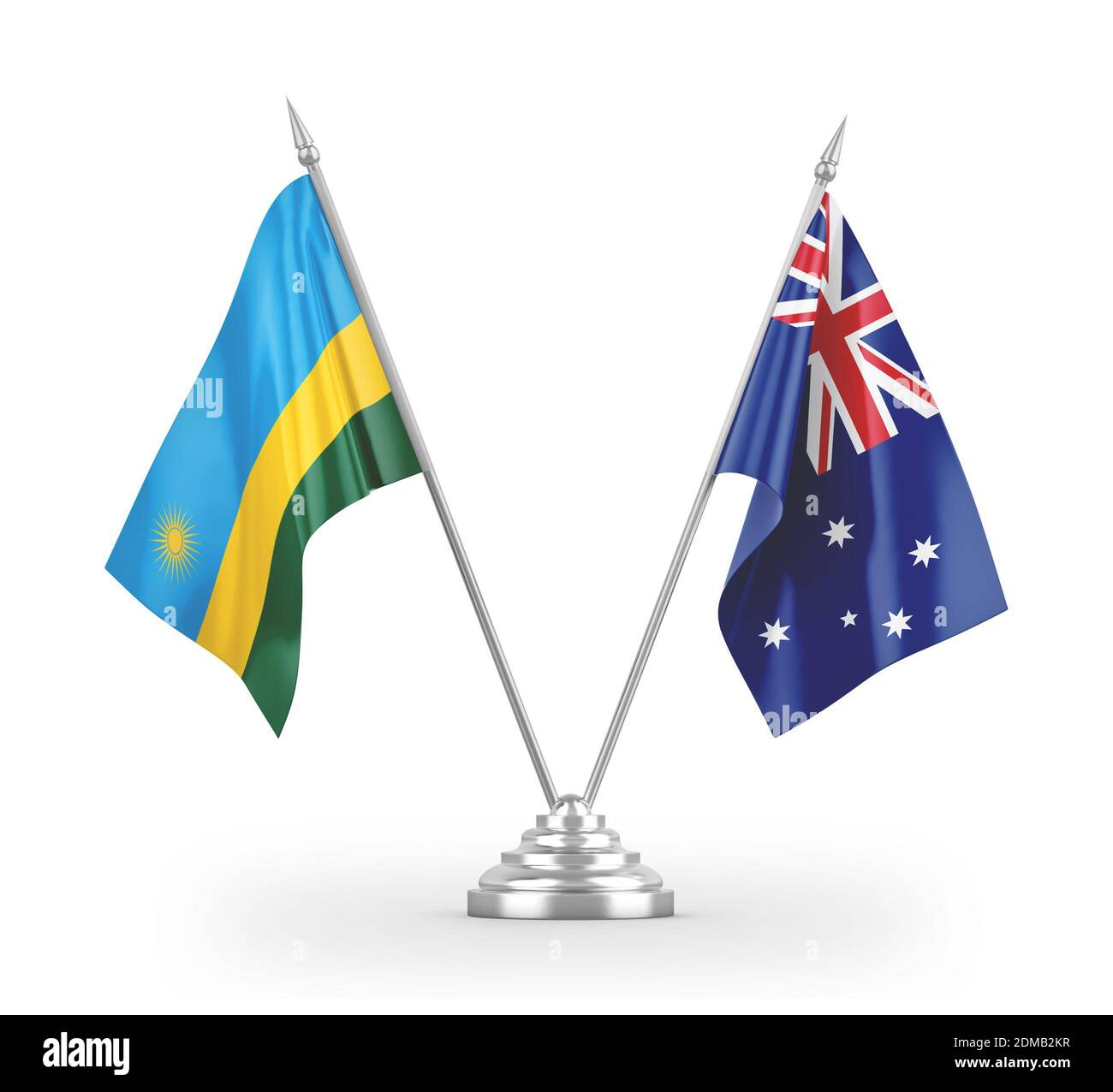 Australia and Rwanda table flags isolated on white 3D rendering Stock ...