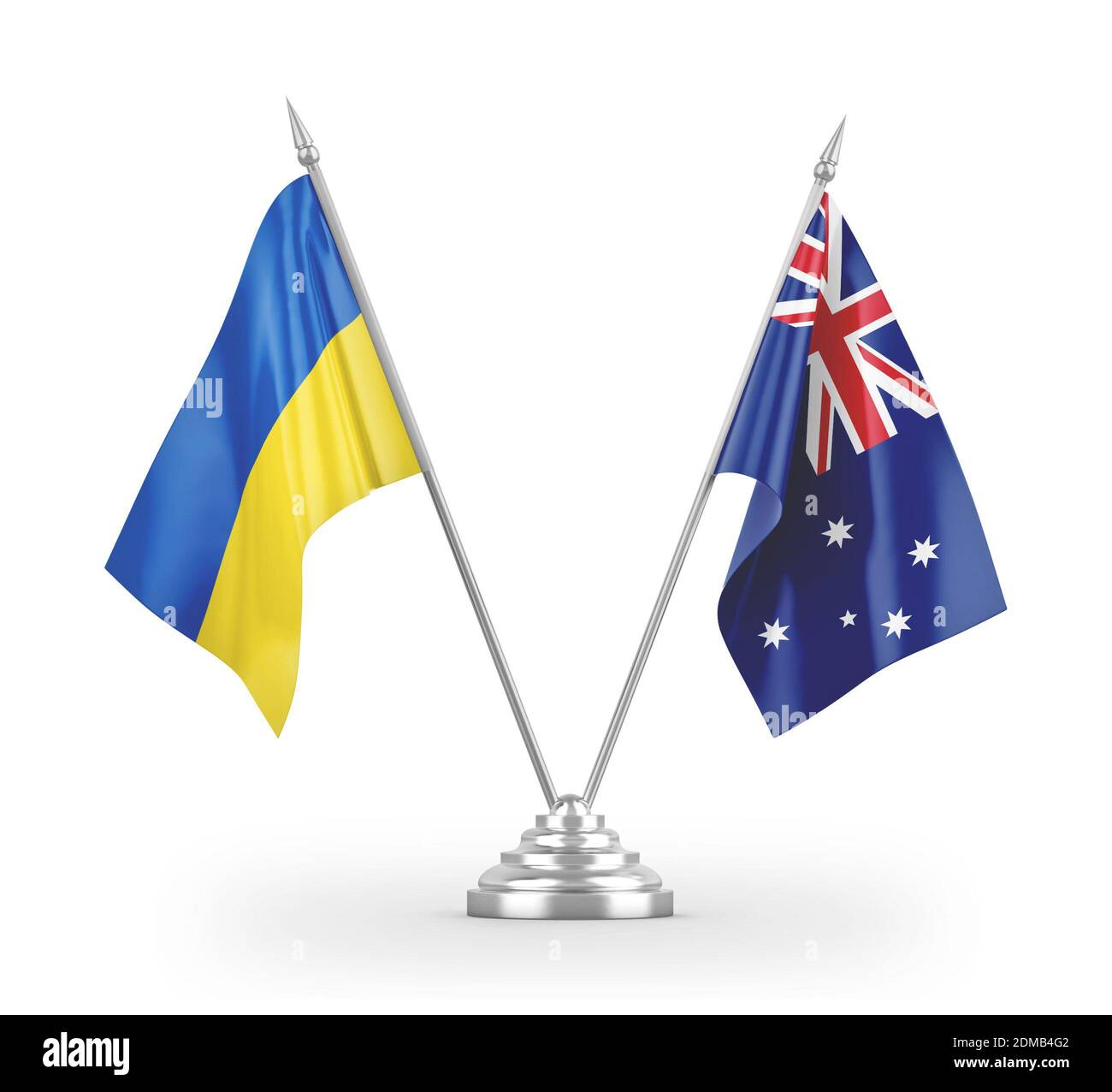 Australia and Ukraine table flags isolated on white 3D rendering Stock Photo