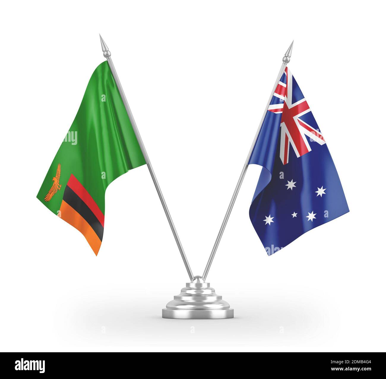 Australia and Zambia table flags isolated on white 3D rendering Stock Photo