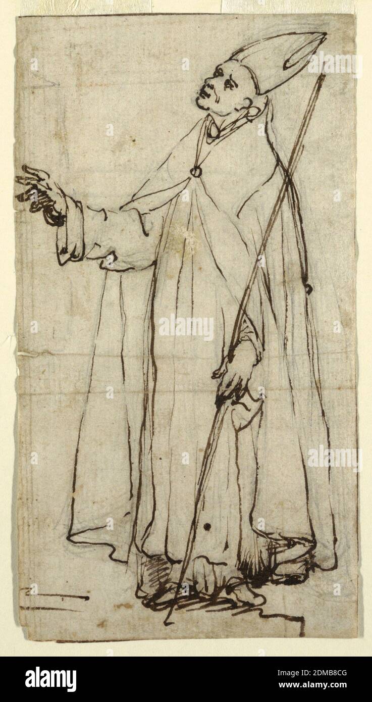 Standing Bishop, Belisario Corenzio, Italian, active 1590–1646, Pen and ...