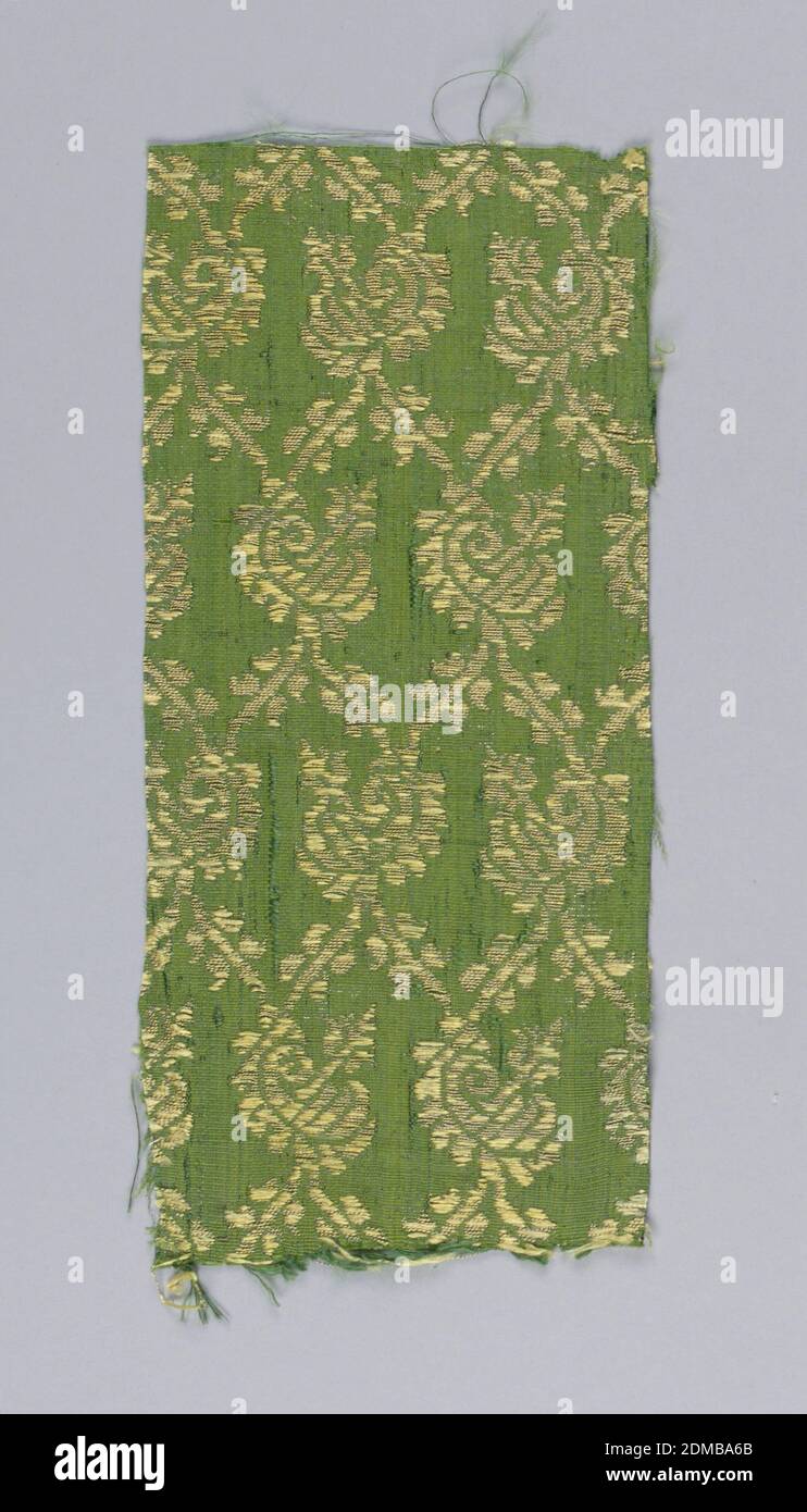 Fragment, Medium: silk and metal, Green silk brocaded in gold., Italy, late 16th–early 17th century, woven textiles, Fragment Stock Photo