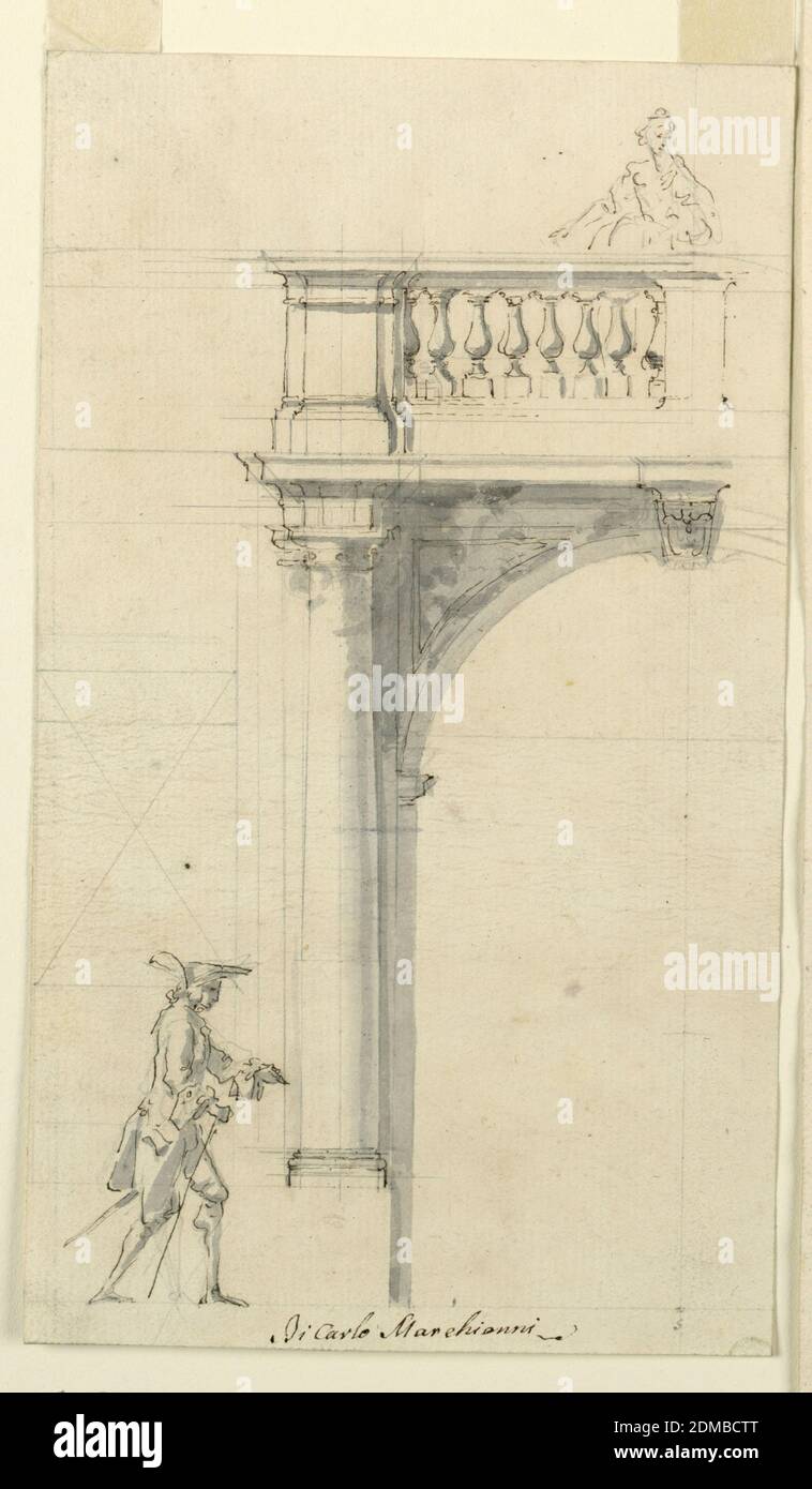 Design for left half of a portal with balcony, Carlo Marchionni ...