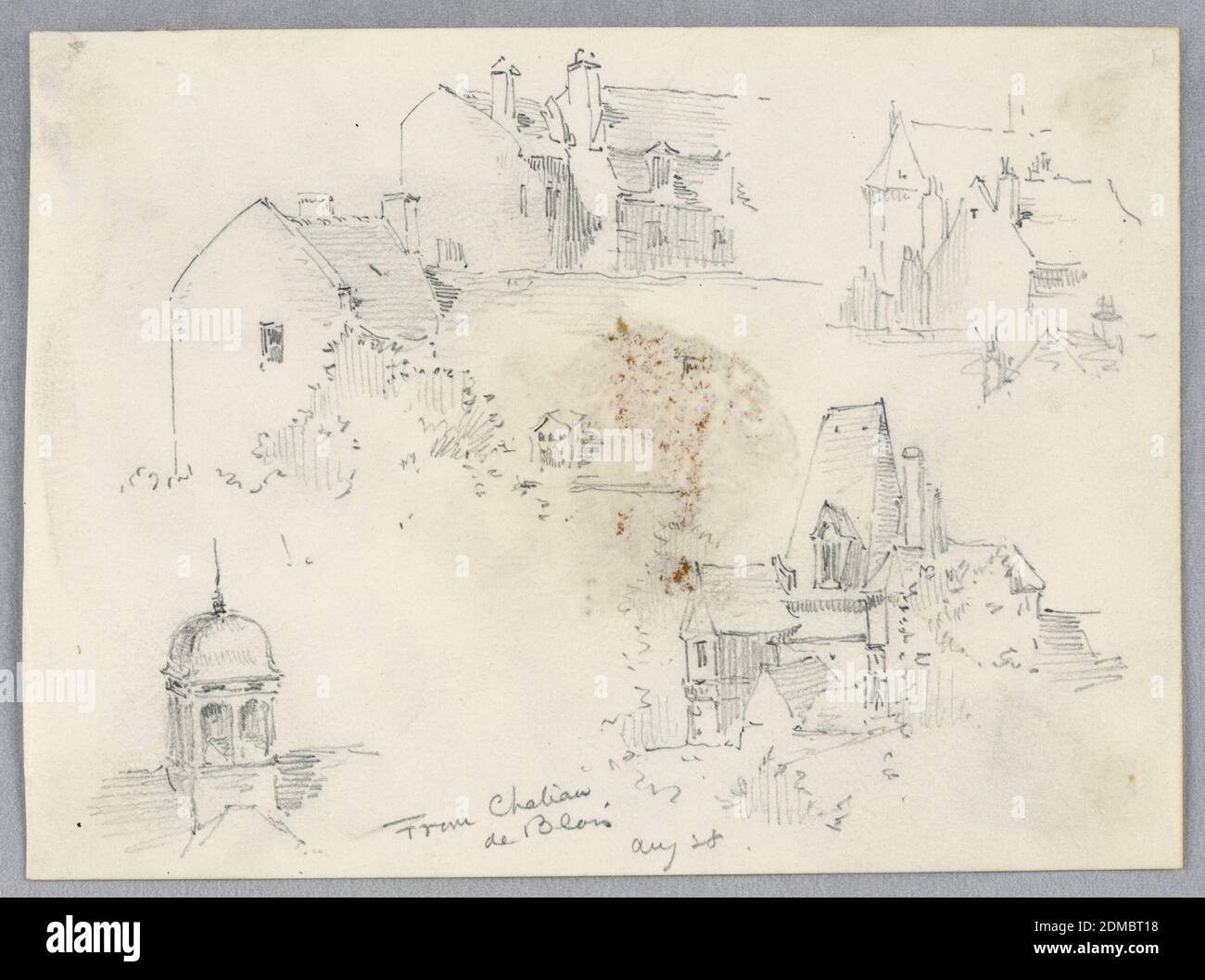 Sketches from Château de Blois, Arnold William Brunner, American, 1857–1925, Graphite on paper, Sketches of buildings, rooftops with chimneys, lower right, Victorian-era house., USA, 1883, architecture, Drawing Stock Photo