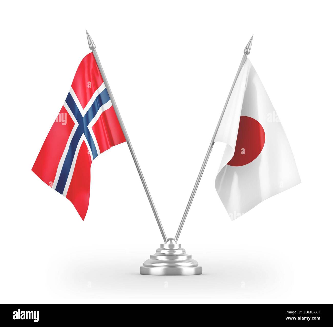 Japan and Norway table flags isolated on white 3D rendering Stock Photo ...