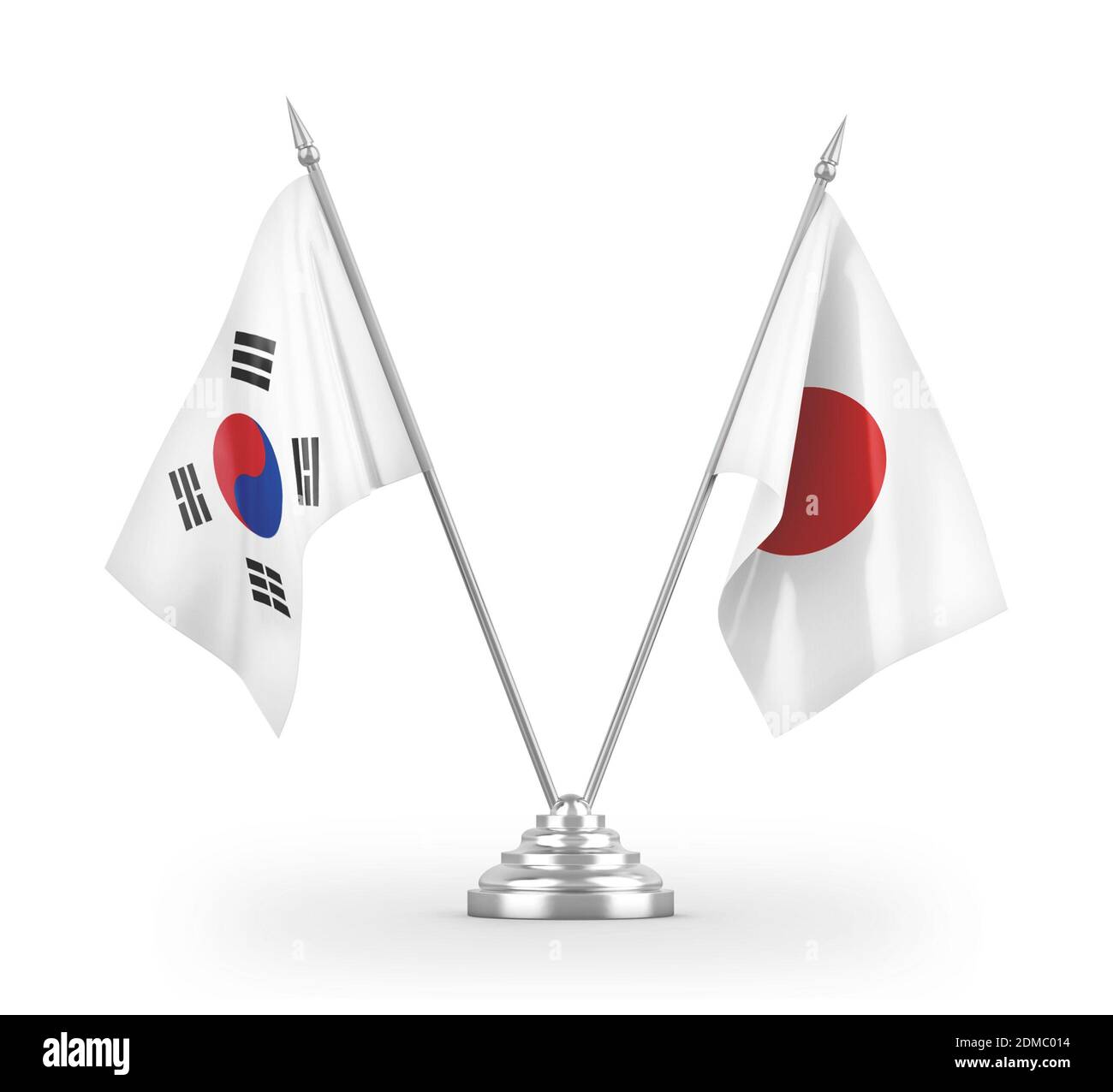 Japan and South Korea table flags isolated on white 3D rendering Stock