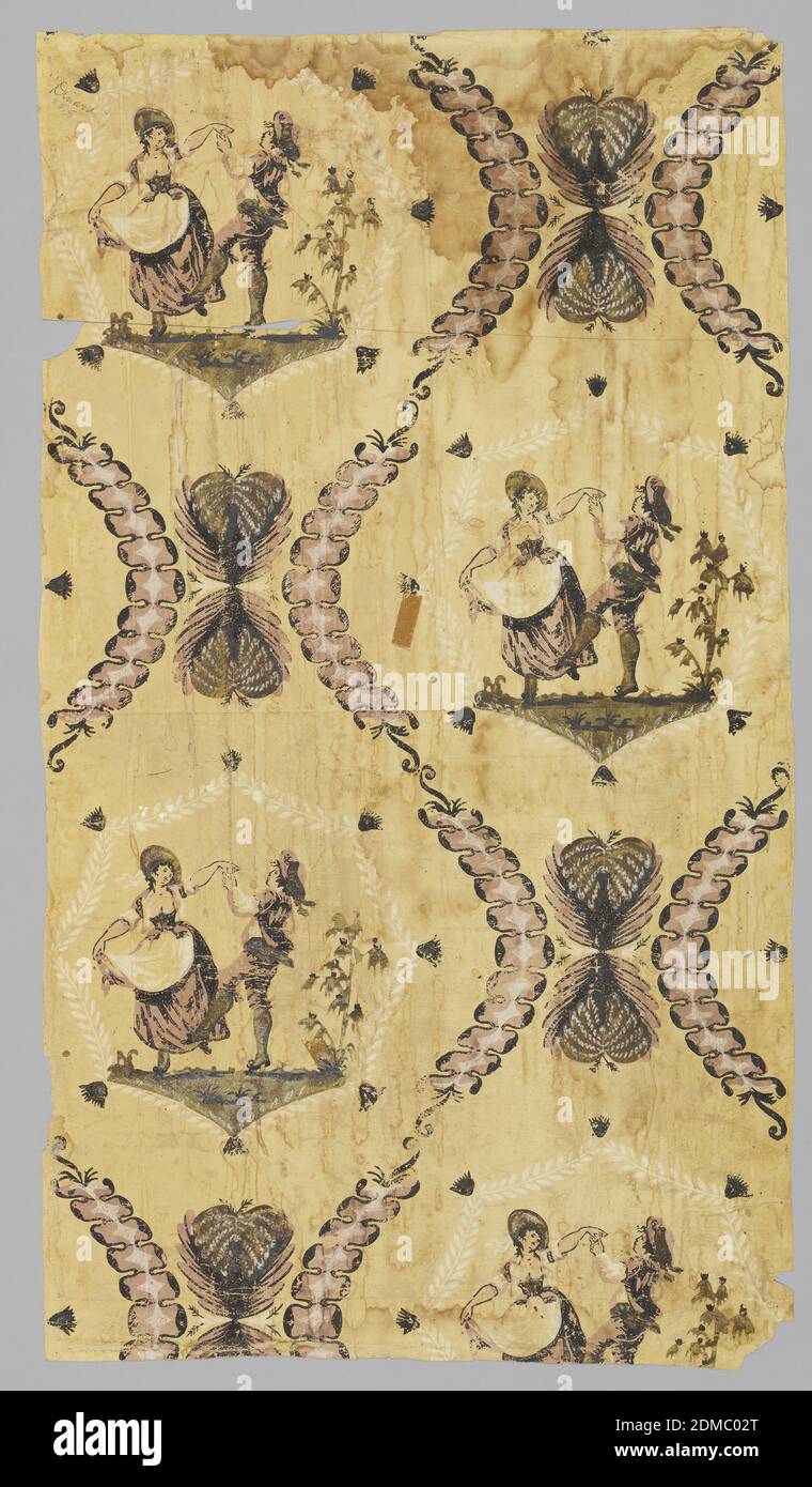 Sidewall, Block-printed on joined sheets, Diaper pattern with repeating ...