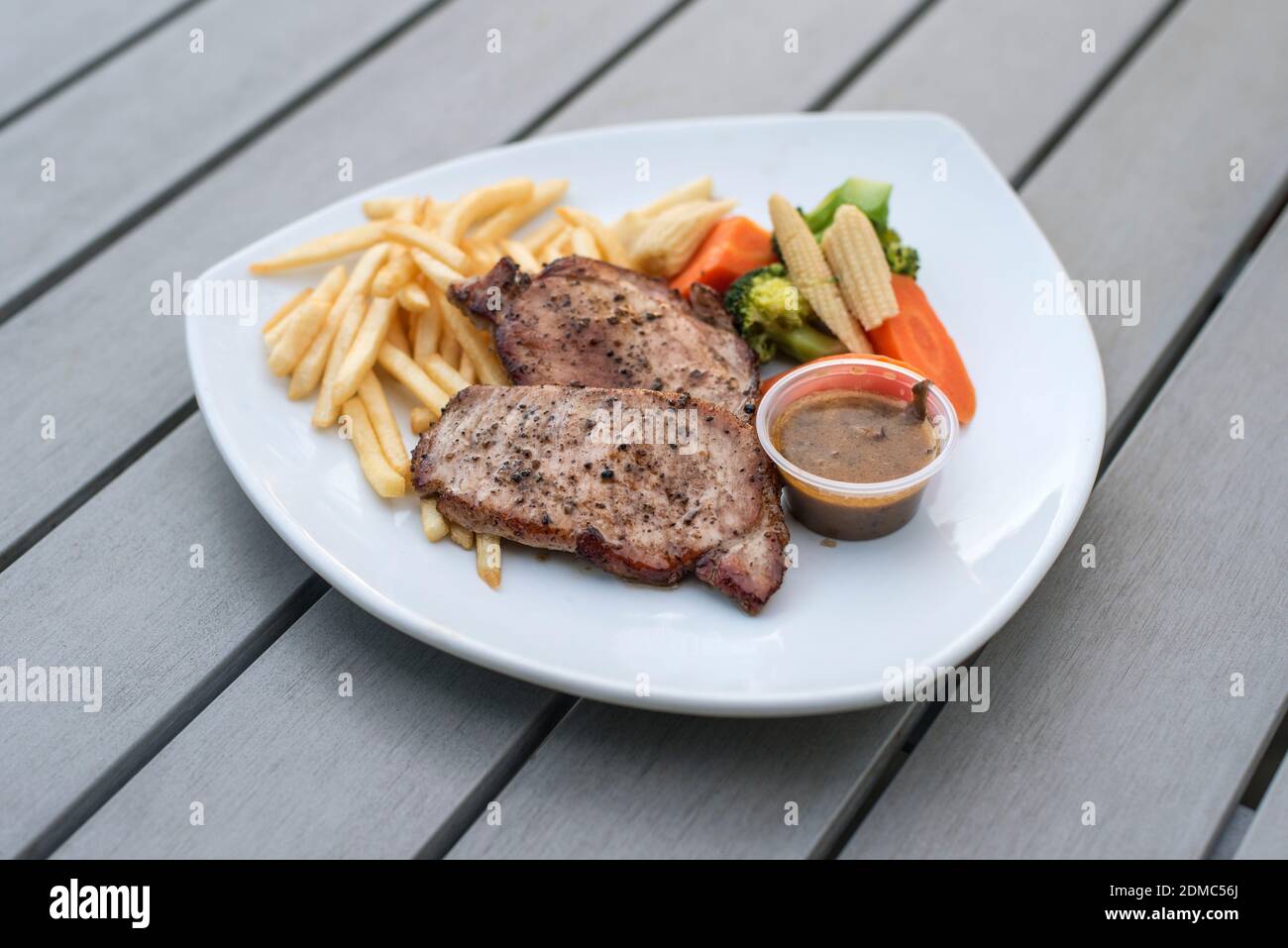 High Angle View Of Food Served In Plate On Table Stock Photo