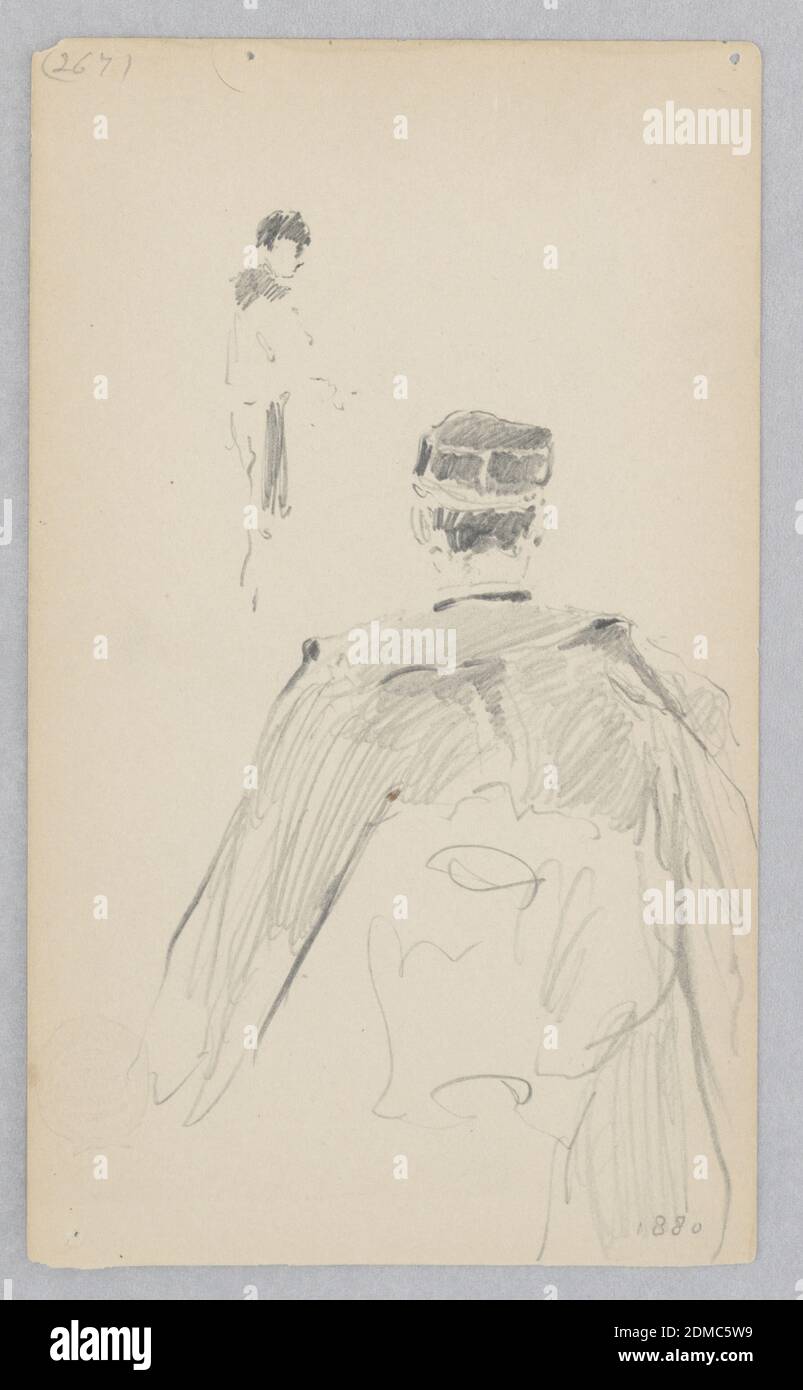 Men, Robert Frederick Blum, American, 1857–1903, Graphite on wove paper, Sketch of two male figures in police uniform., Venice, Italy, 1880, figures, Drawing Stock Photo