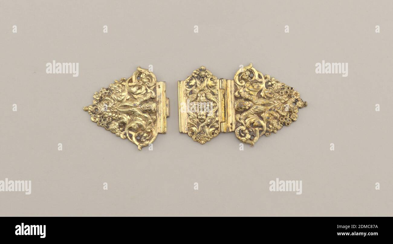 Book clasp, Gilt silver, Two hinged parts of triangular clasp, relief