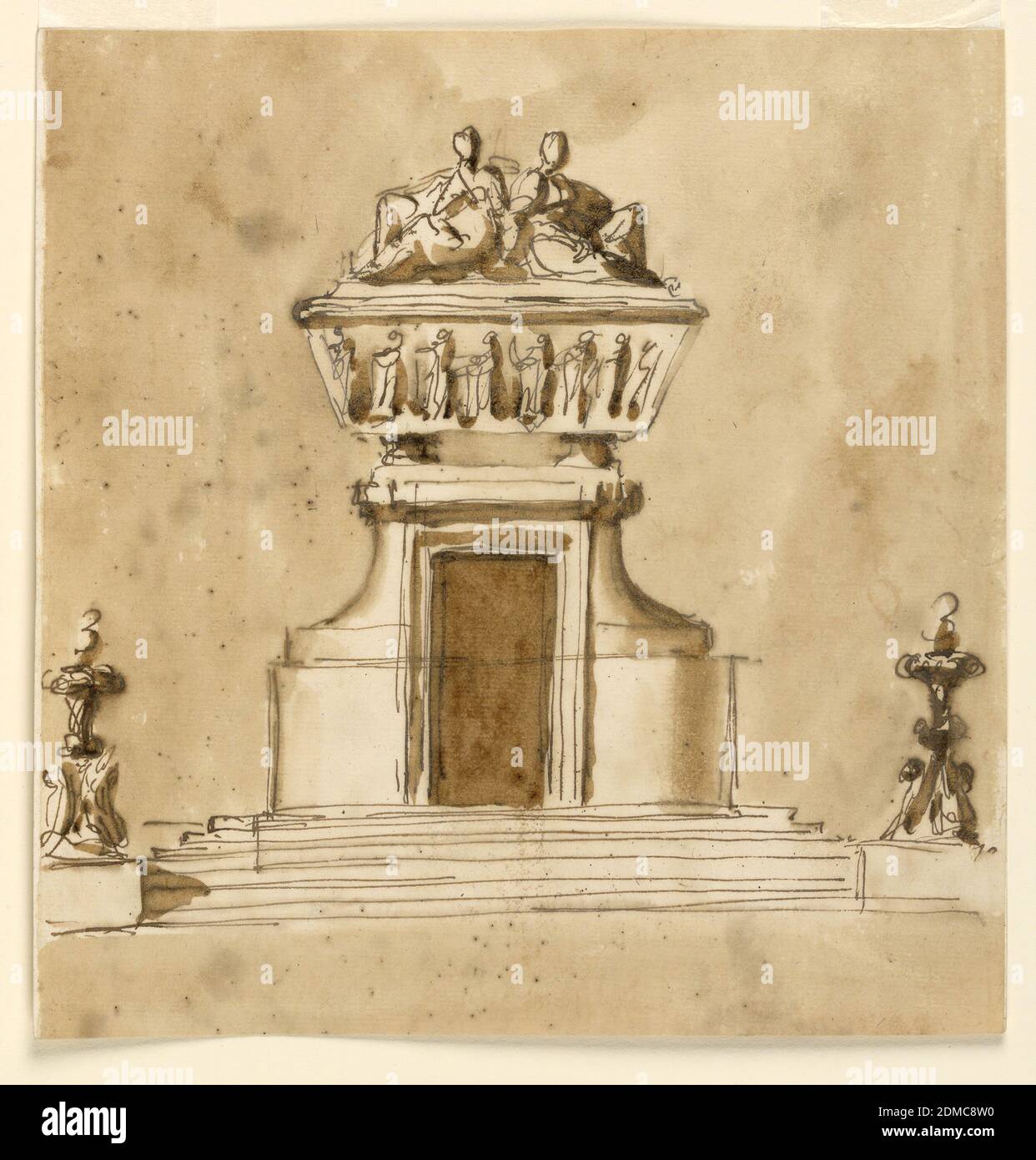 Design for a monument, Giuseppe Barberi, Italian, 1746–1809, Pen and brown  ink, brush and brown wash on lined off-white laid paper, Rome, Italy,  1746-1809, architecture, Drawing Stock Photo - Alamy
