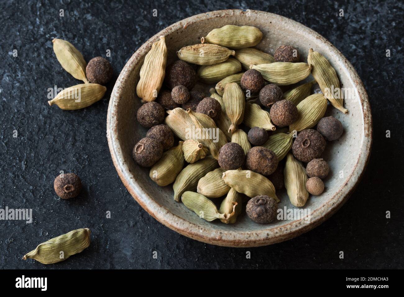 High Angle View Of Spices In Bowl On Table Stock Photo