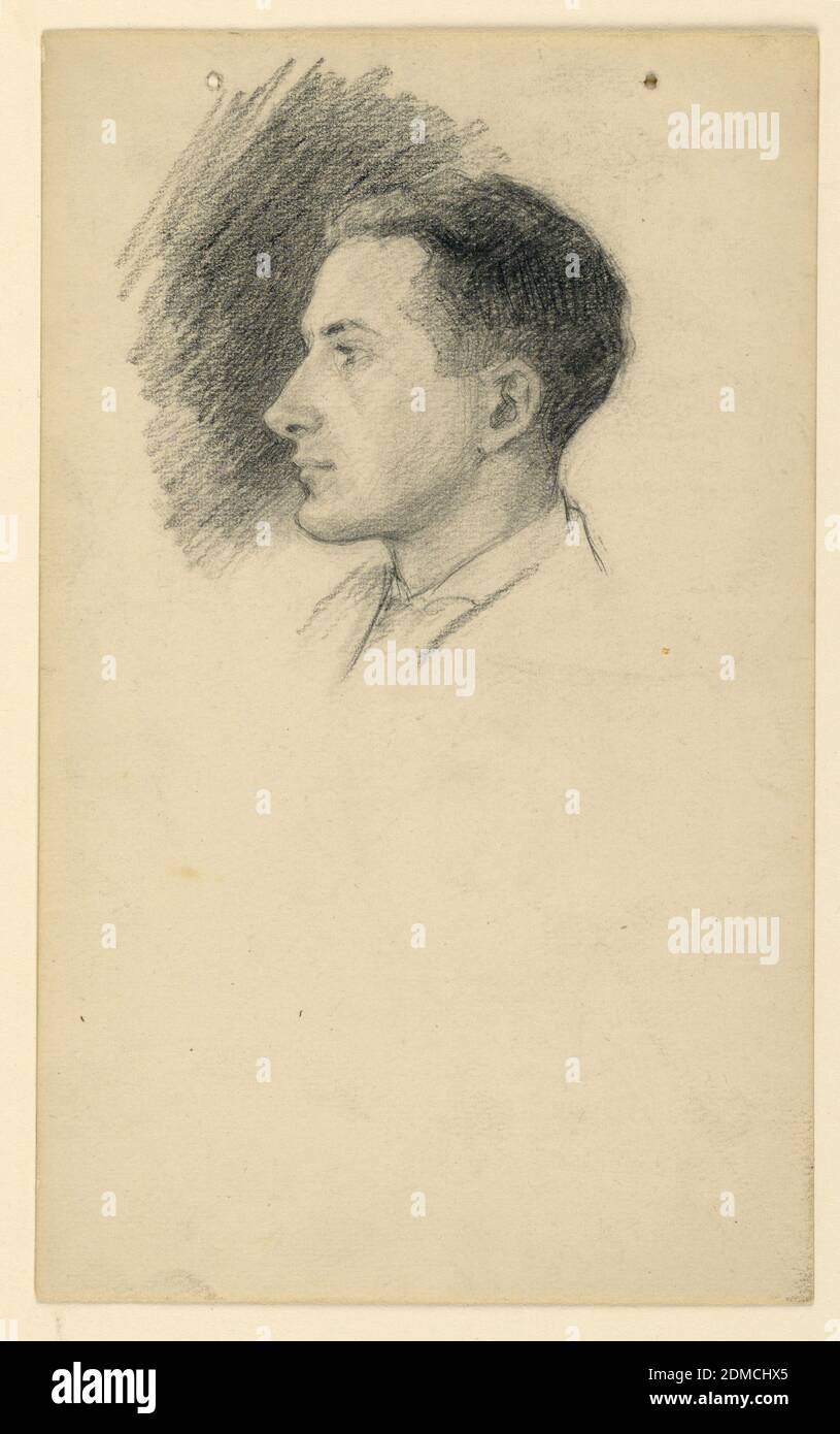 William Hague, Mary A. Hallock Foote, American, 1847–1938, Graphite on cream wove paper, Profile drawing of a young man facing left., USA, 1900–15, portraits, Drawing Stock Photo