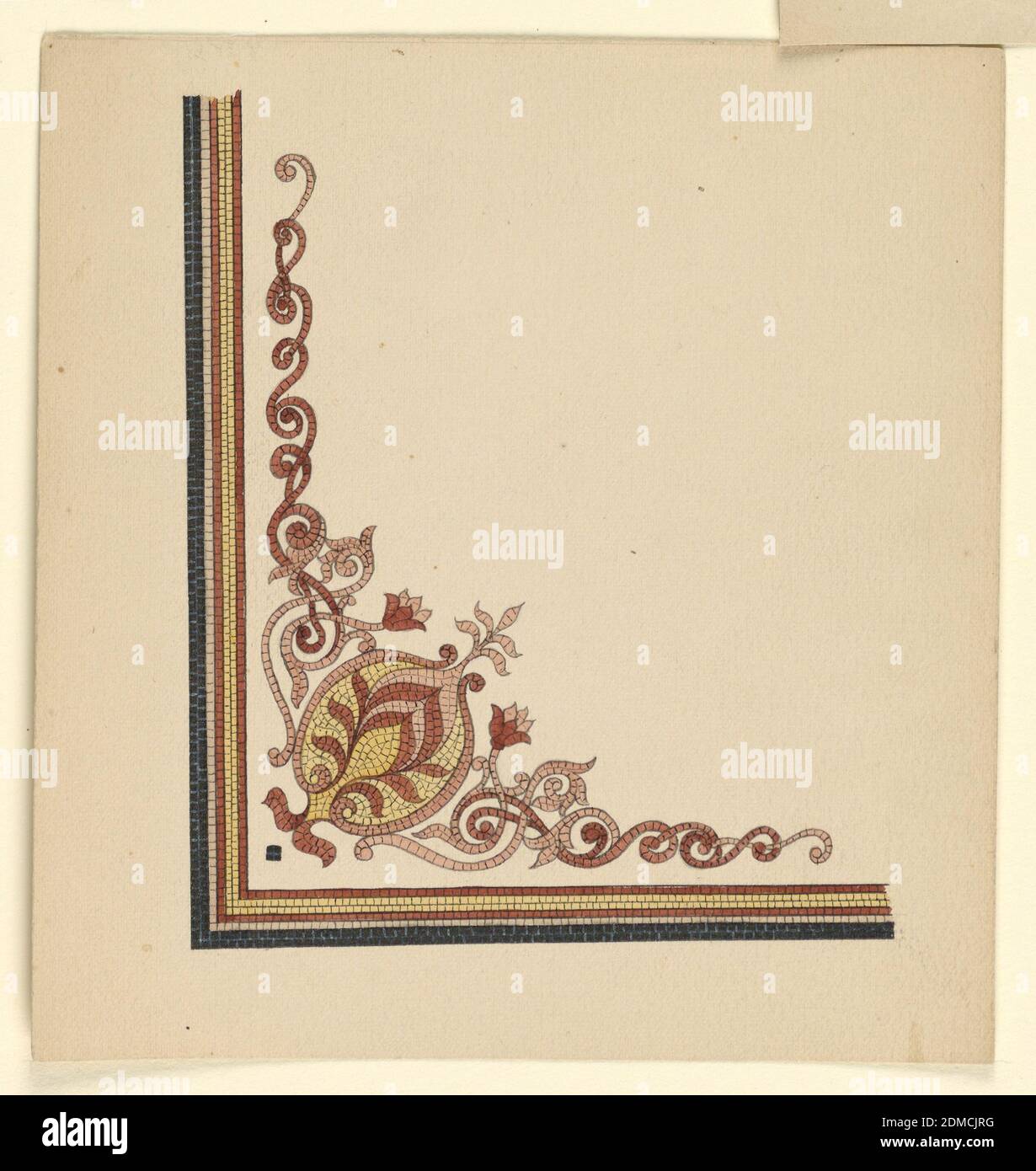Corner Design for Mosaic Floor, Frederick Krieg, American, b. Germany  1852–1932, R.C. Fisher and Co., New York, New York, USA, Brush and  watercolor, black and white gouache, pen and black ink, graphite