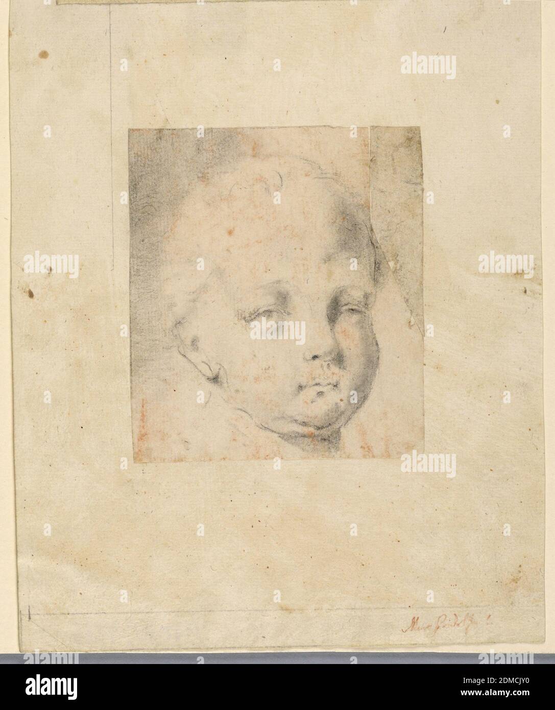 Study: Head of a boy, Mauro Gandolfi, Italian, 1764–1834, Black crayon on paper, A child shown in three-quarter profile., Bologna, Italy, 1810–34, figures, Drawing Stock Photo