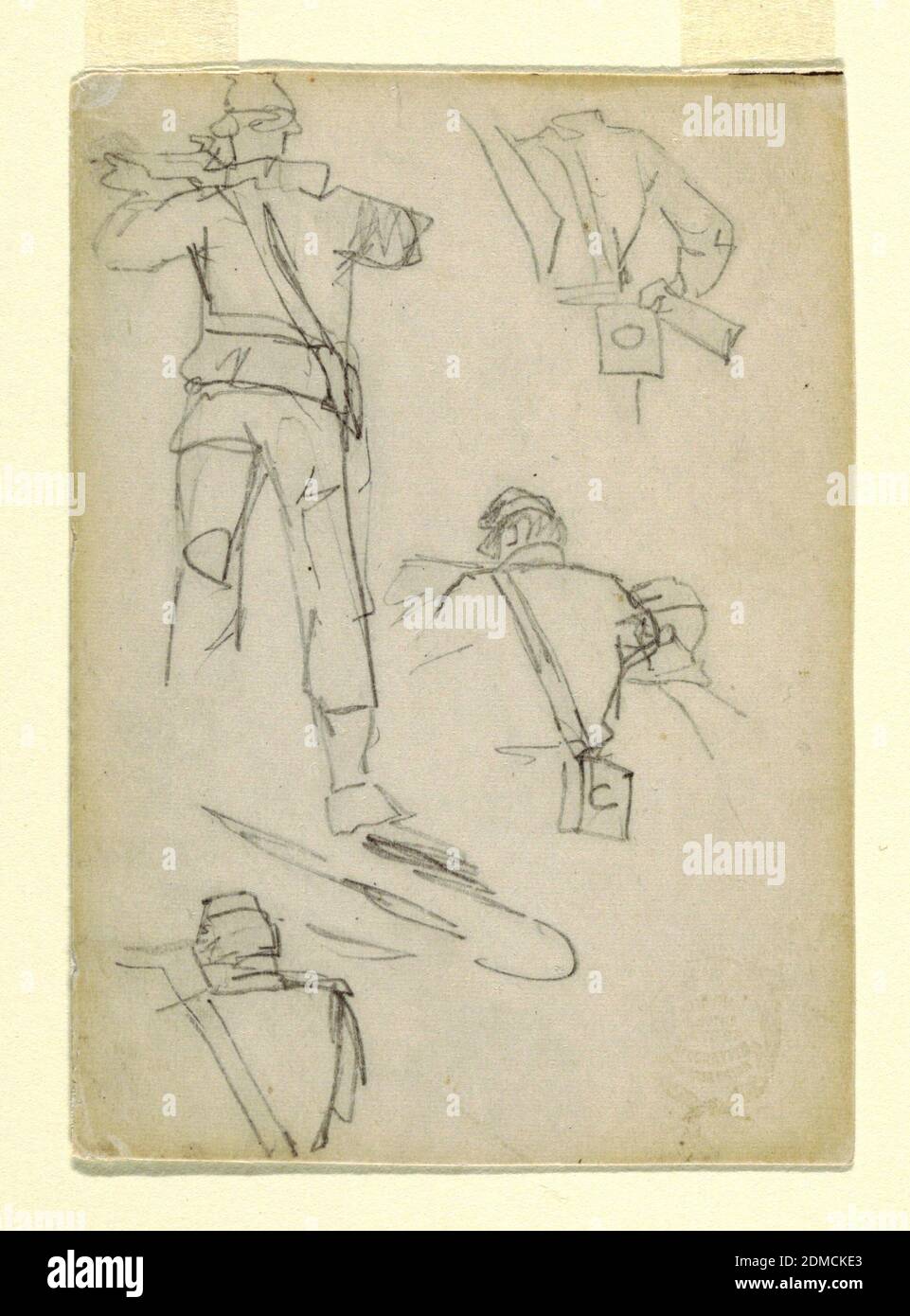 Study of Soldiers Taking Aim, Winslow Homer, American, 1836–1910, Graphite on pasteboard, Vertical studies of soldier taking aim., USA, 1862, figures, Drawing Stock Photo