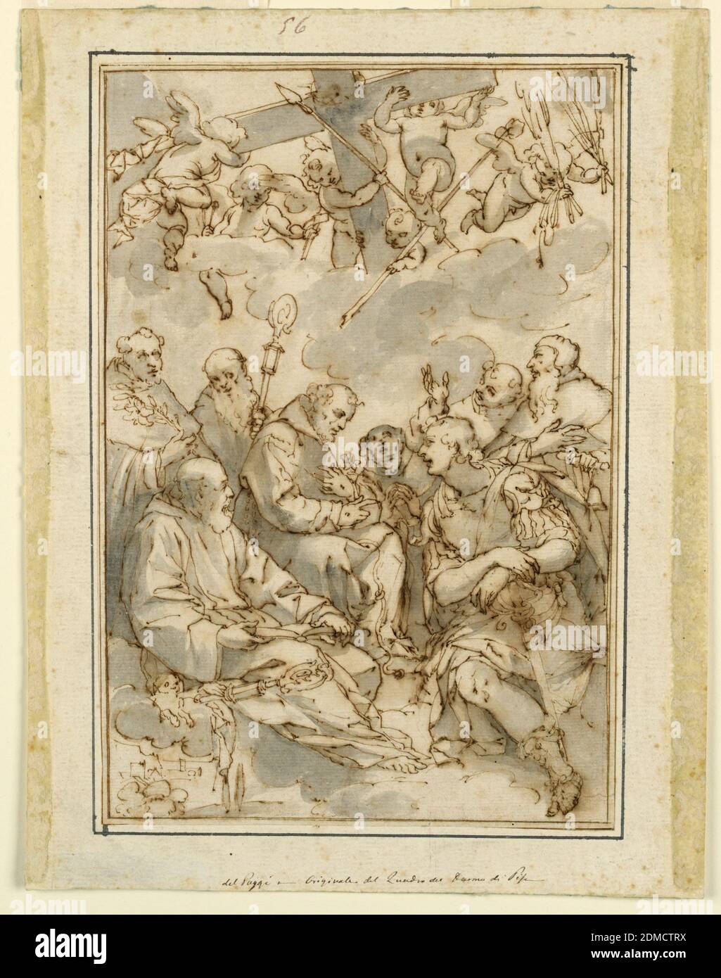 Exaltation of the Cross and Saints (Design for a Painting for the Cathedral of Pisa), Giovanni Battista Paggi, Italian, 1554 - 1627, Pen and brown ink, brush and gray wash on laid paper, Italy, ca. 1606-11, Drawing Stock Photo