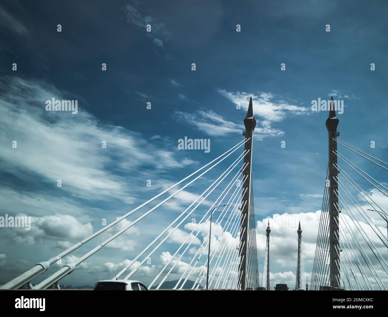 Towers Of Bridge Connecting George Town On Penang Island And Seberang Prai On Mainland Of Malaysia Through Straits Of Malacca Stock Photo Alamy