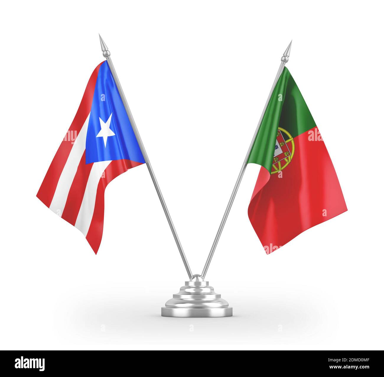 Portugal and Puerto Rico table flags isolated on white 3D rendering ...