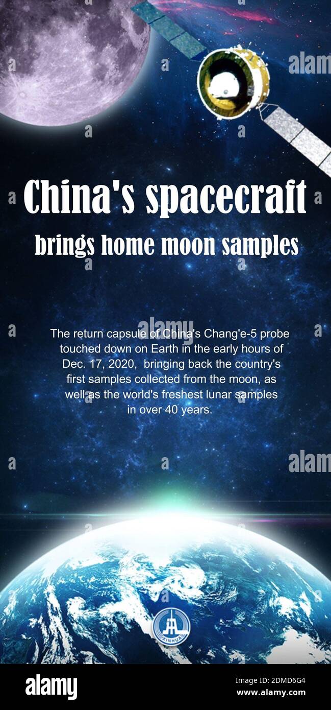 Beijing, China. 17th Dec, 2020. The return capsule of China's Chang'e-5 probe touched down on Earth in the early hours of Dec. 17, 2020, bringing back the country's first samples collected from the moon, as well as the world's freshest lunar samples in over 40 years. Credit: Meng Lijing/Xinhua/Alamy Live News Stock Photo