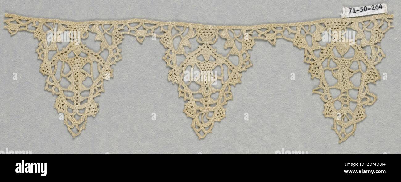 Border, Medium: linen Technique: punto in aria (needle lace), Border fragment with triangular tabs., Italy or Spain, 16th–17th century, lace, Border Stock Photo