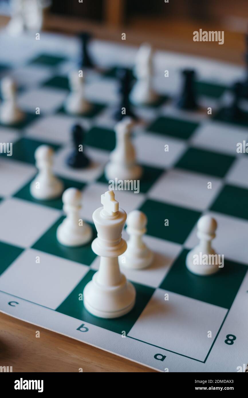 Chess board table blur background Stock Photo