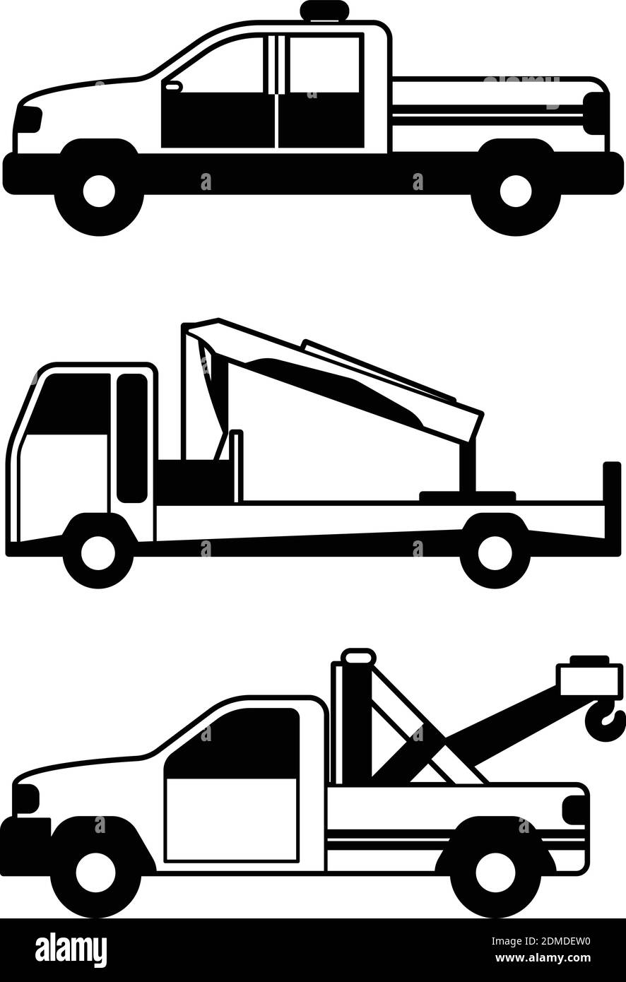 Set of accident transport in line style silhouette concept design. Creative helper vehicle transport. Vector illustration EPS.8 EPS.10 Stock Vector