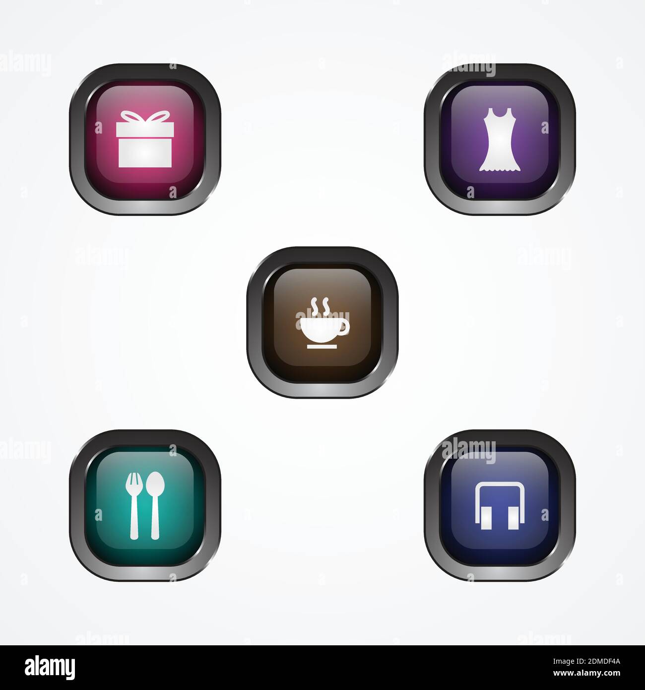 Set design vector square button with icon for web. Web shiny buttons ...