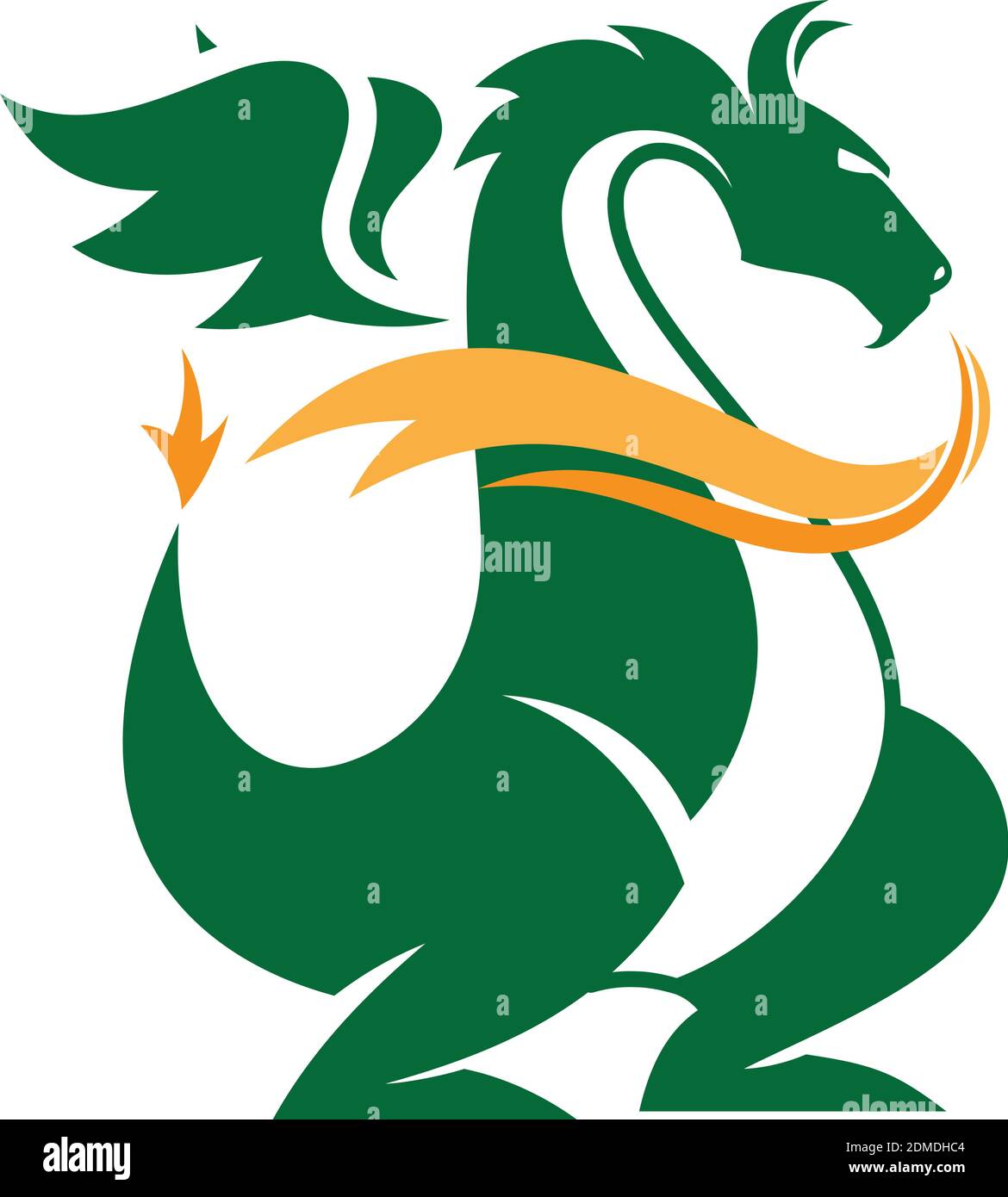 Green stylized vector illustrations of dragons silhouettes logo in the form of a dragon on a white background. Vector illustration EPS.8 EPS.10 Stock Vector