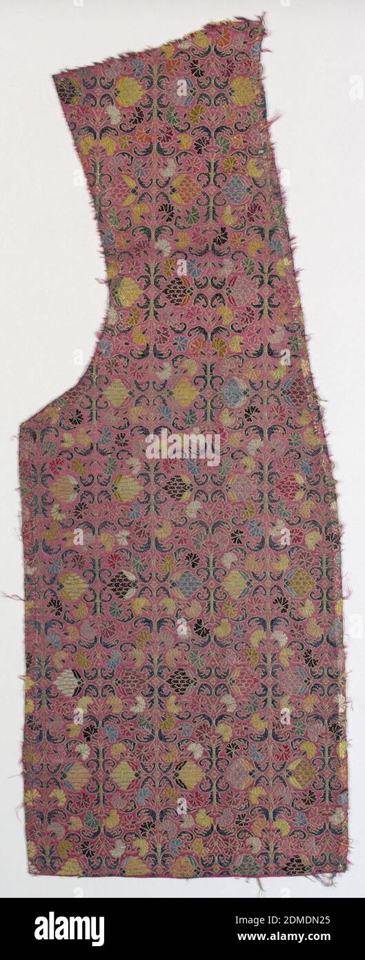 Fragment, Medium: silk, metallic Technique: woven, Fabric cut for right front of vest., India, 19th century, woven textiles, Fragment Stock Photo