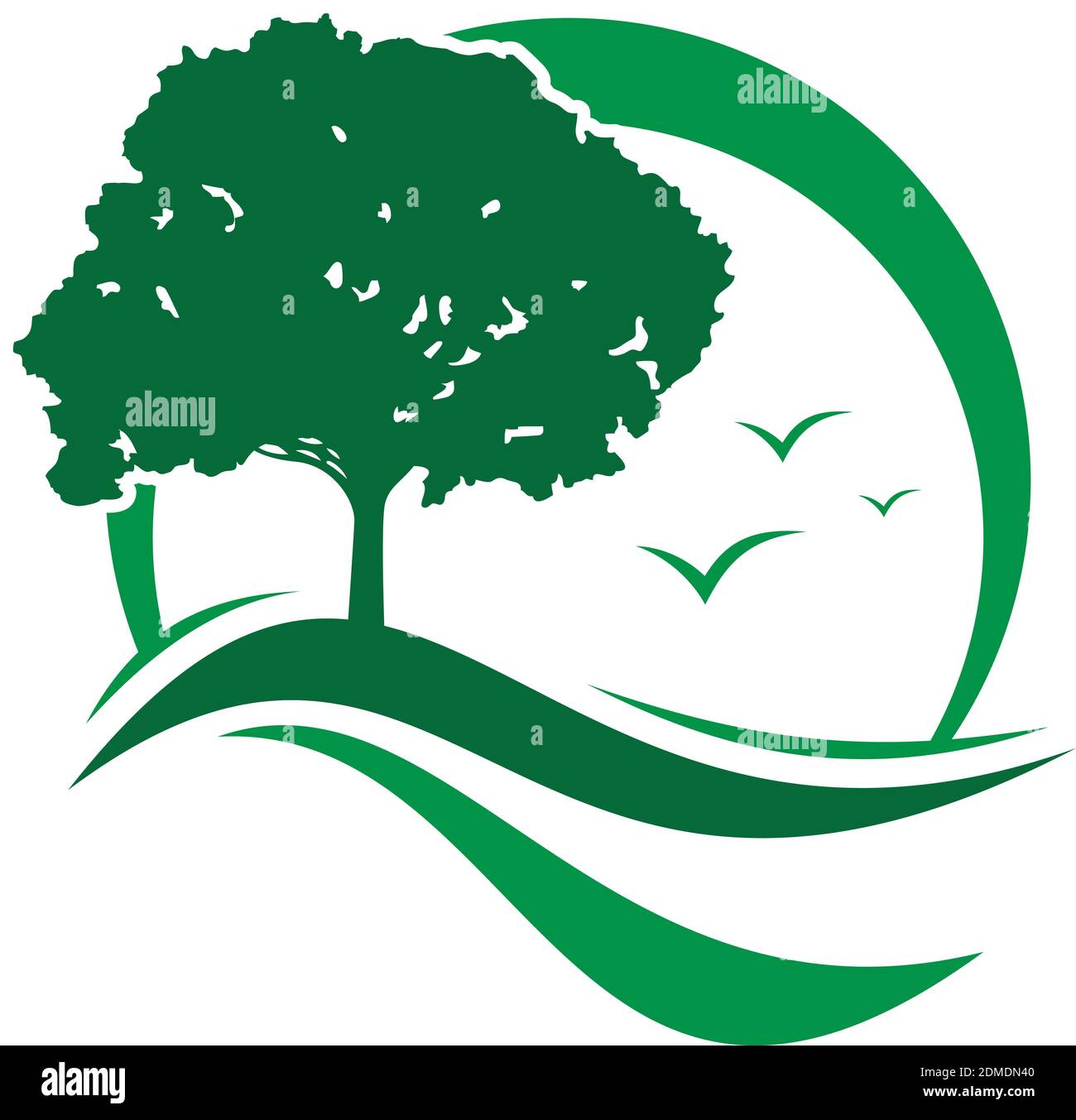 View tree with green leaves icon vector concept design. Flat landscape ...