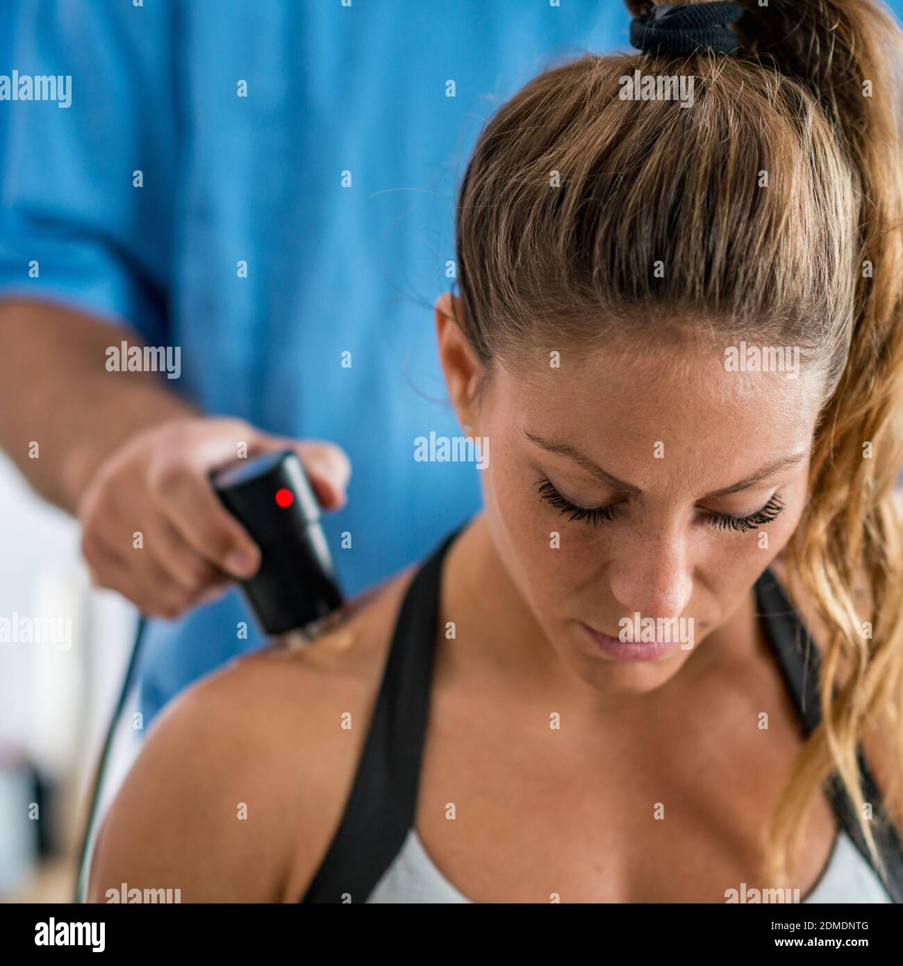 Ultrasound in physical therapy, treatment of shoulder muscles Stock